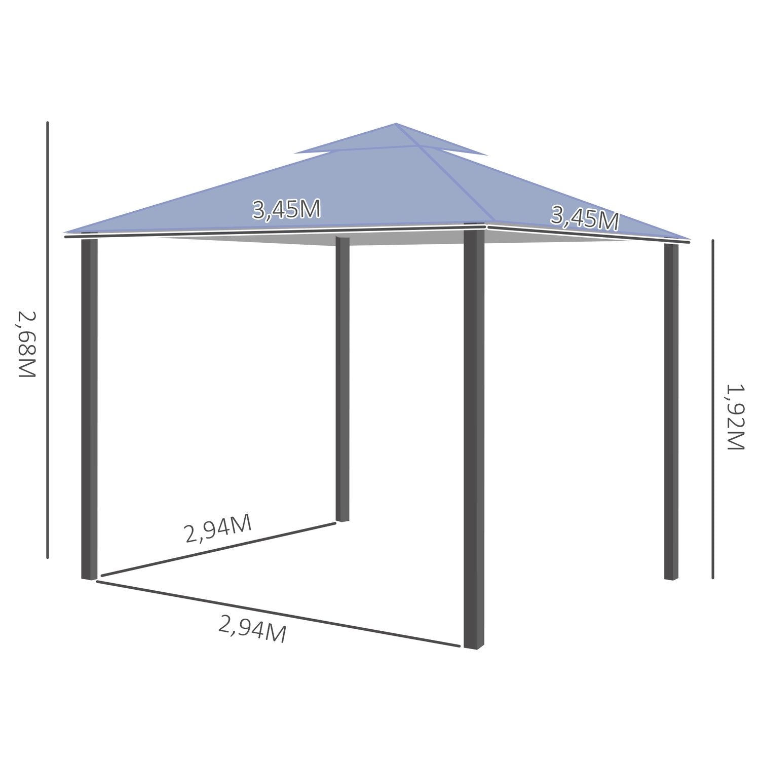 Pavilion Partytält Dubbeltak 3,45X3,45X2,68M Metall Polyester Grå