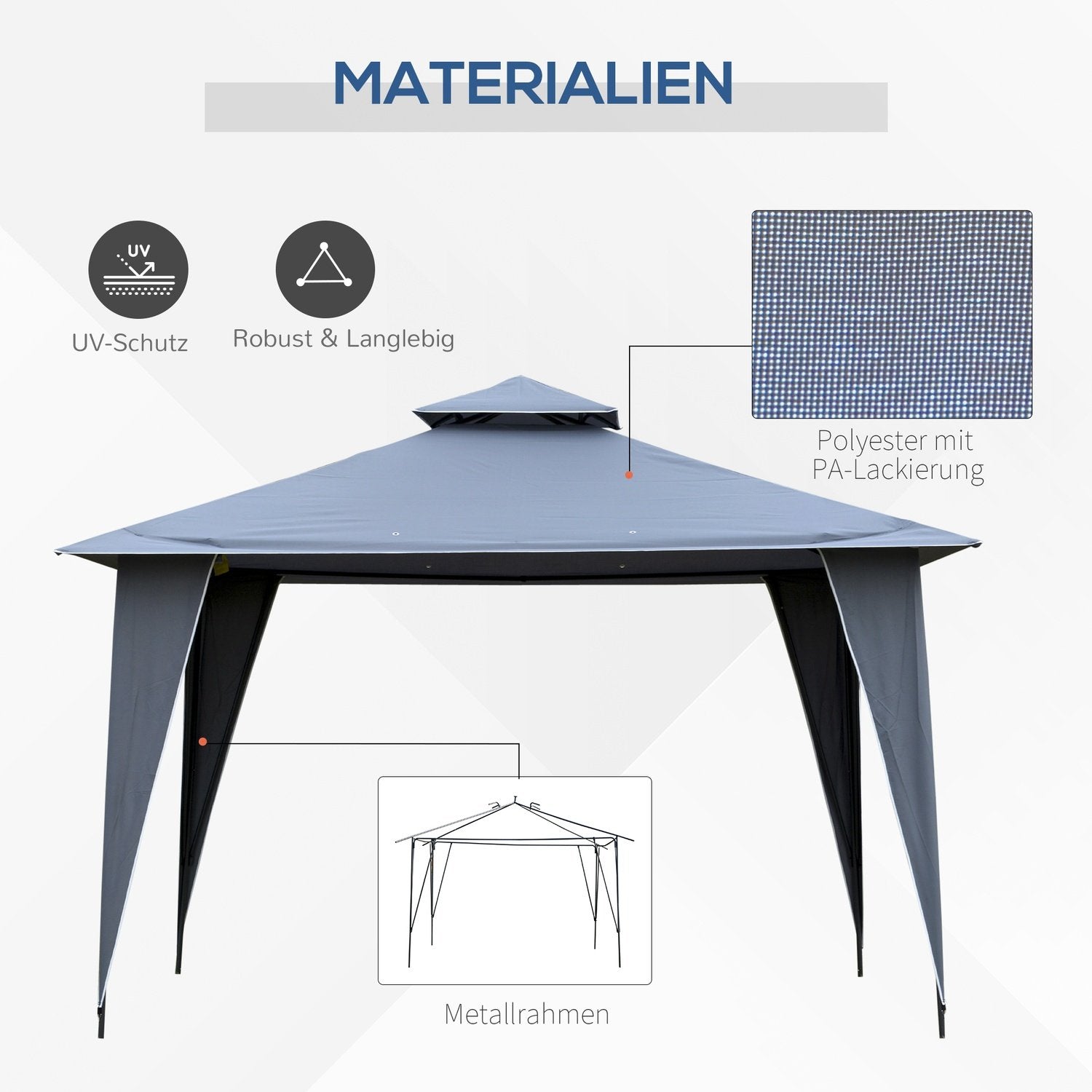 Pavilion Partytält Dubbeltak 3,45X3,45X2,68M Metall Polyester Grå