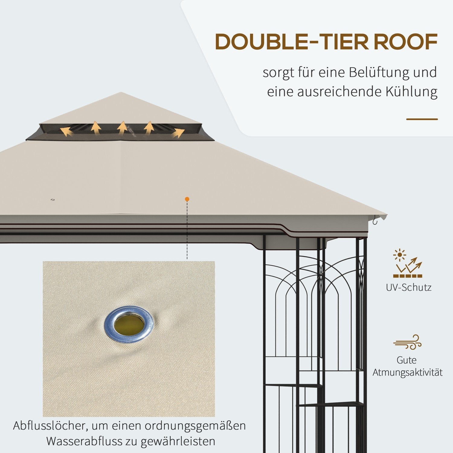 Trädgårdspaviljong Med Dubbeltak Paviljong Trädgårdstält Partytält Med 4 X Sidoväggar Metall + Polyesterbeige 2,99 X 2,99 X 2,74 M