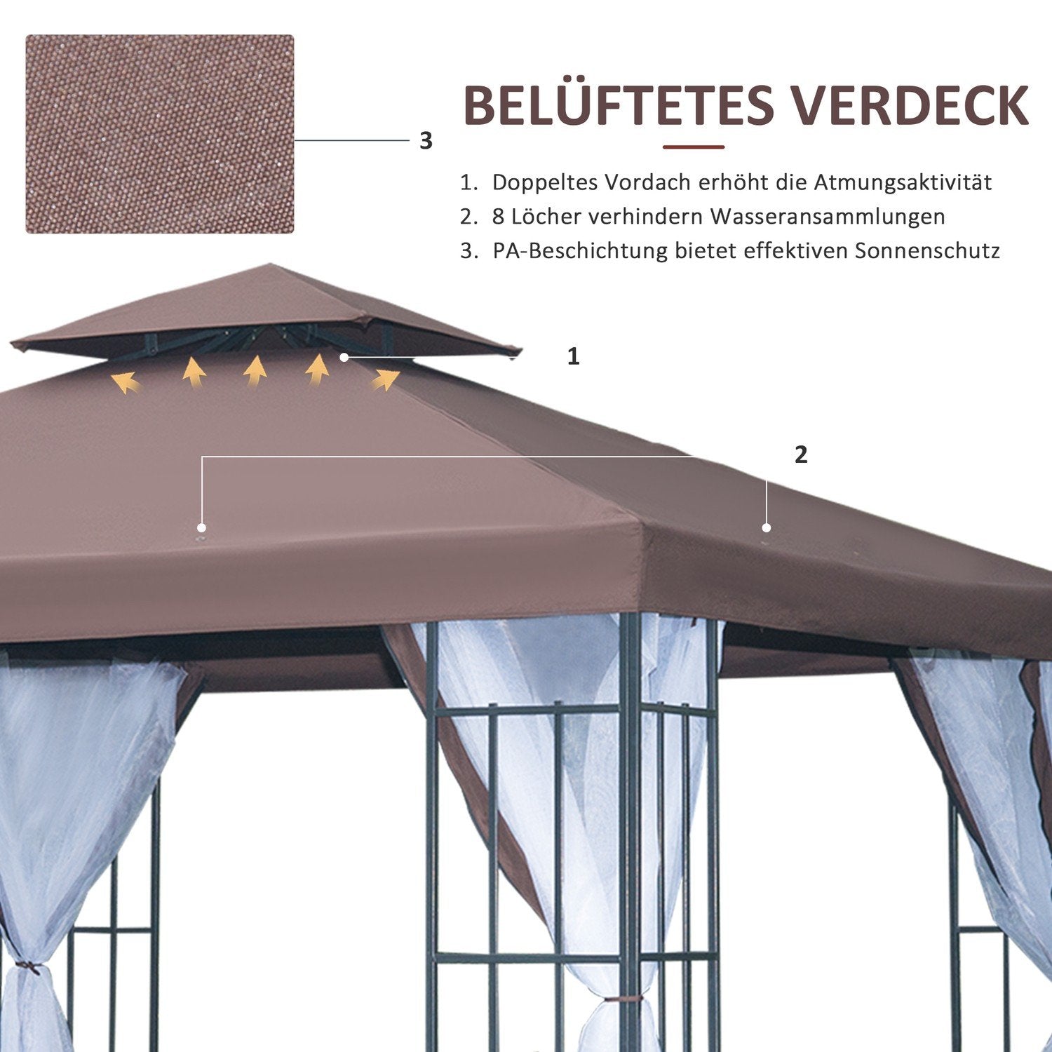 Paviljong Hage Paviljong Med Myggnett Sidevegger, Partytelt Med Dobbelttak, Hagetelt 2,97X2,97M