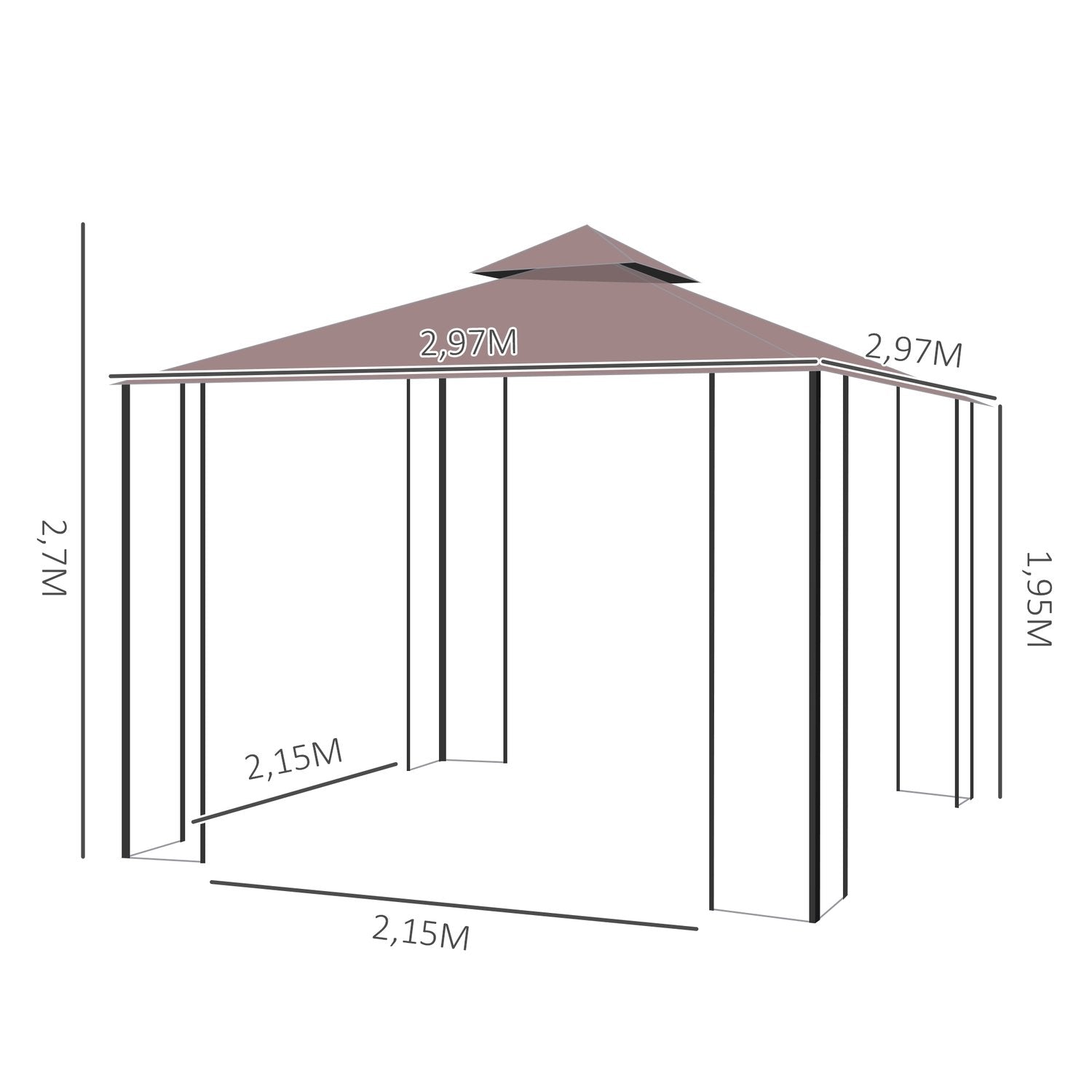 Paviljong Hage Paviljong Med Myggnett Sidevegger, Partytelt Med Dobbelttak, Hagetelt 2,97X2,97M