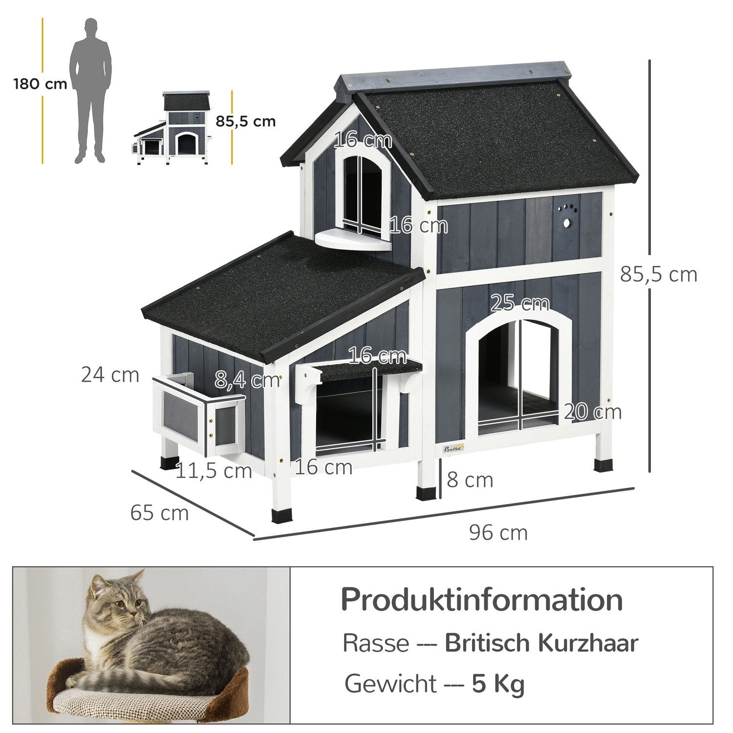 Cat House, Gran Wood, Cat House Med Flera Ingångar, 2 Nivåer, Utomhus Kattgrotta, Smådjurshus Med Asfalttak