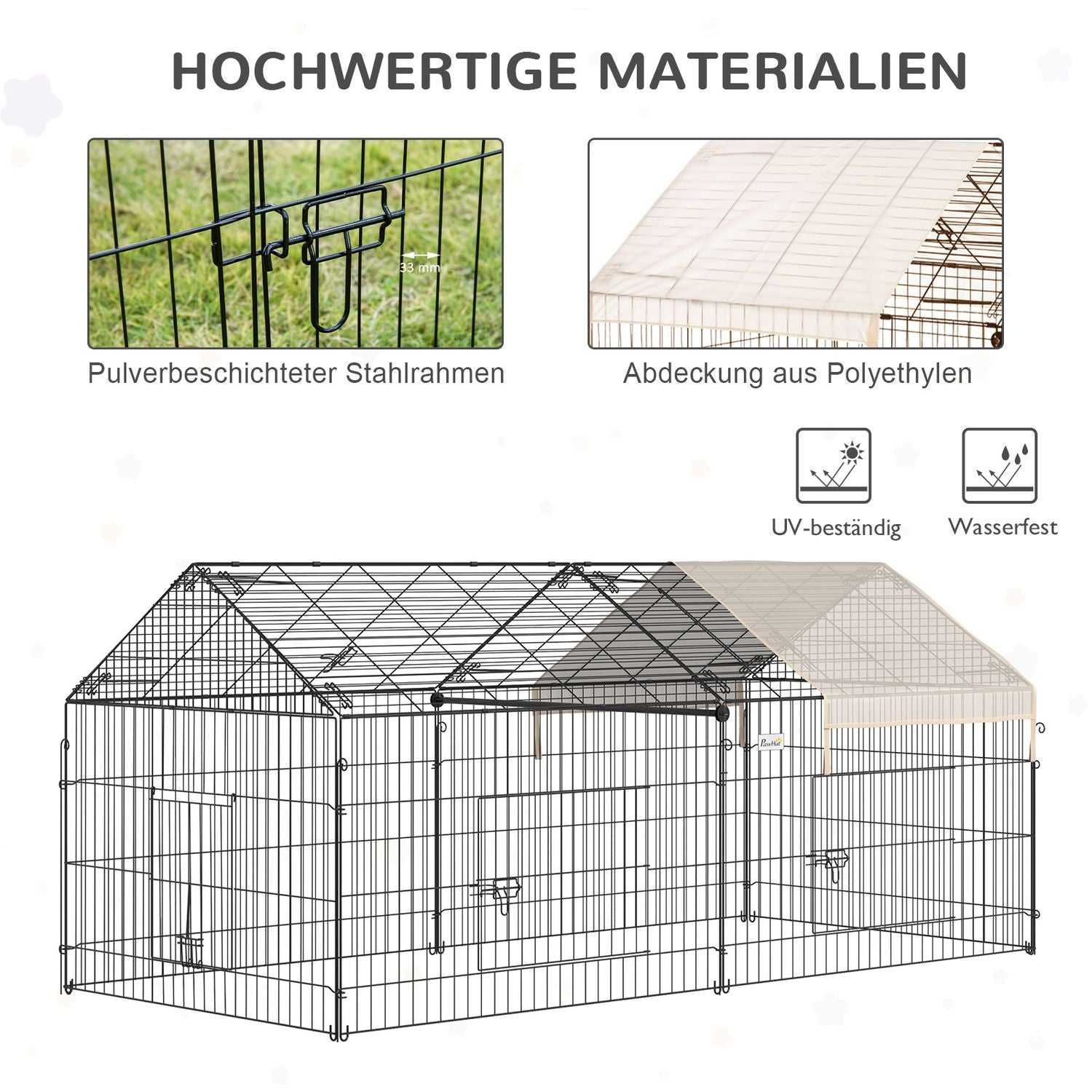 Uteskap med solskjerming Smådyrskap Kaninskap Utendørs kaninskap Metall Beige + Sort 220 X 103 X 103 Cm