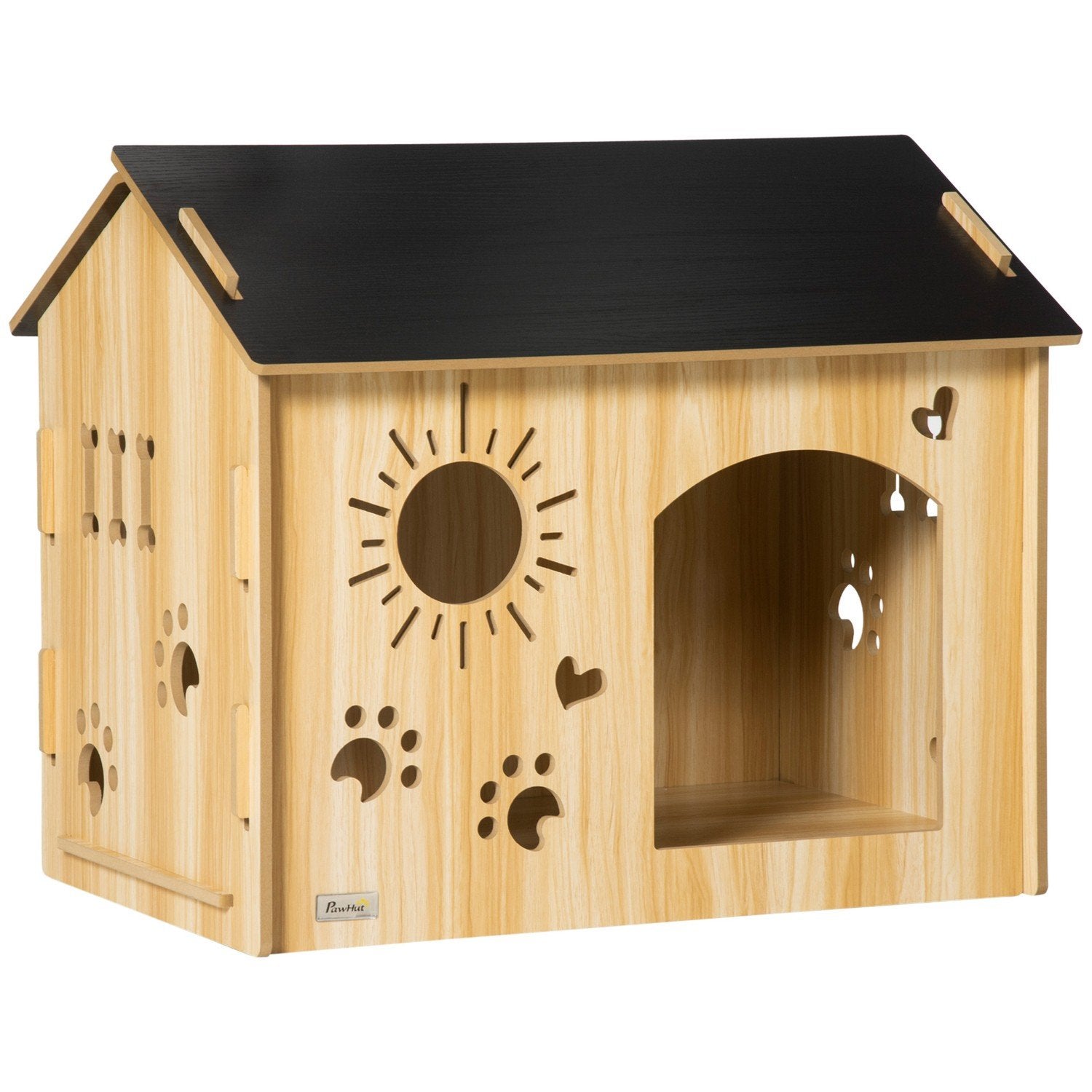 Hundekennel i tre Smådyrshus med ventilasjonsåpninger Hundehus med tak Hundehule innendørs Mdf Eik + Sort 69 X 50 X 58,5 Cm