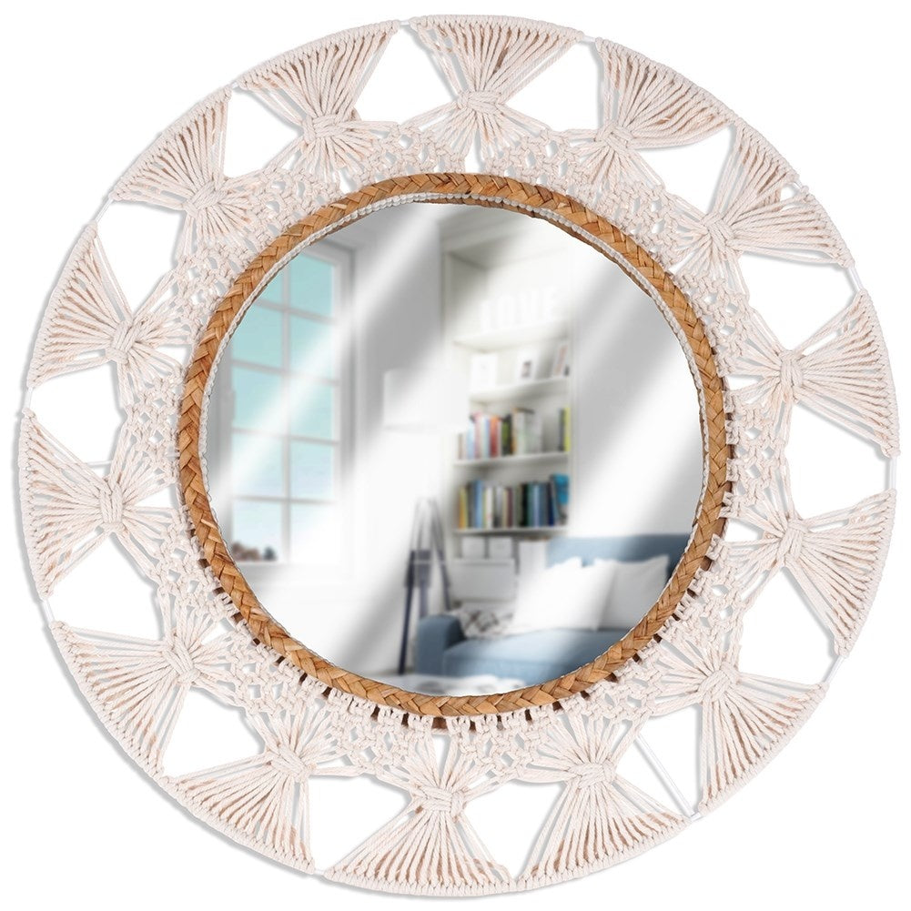 Spektakulär Väggspegel i Flätad Bomull, 55 cm Diameter