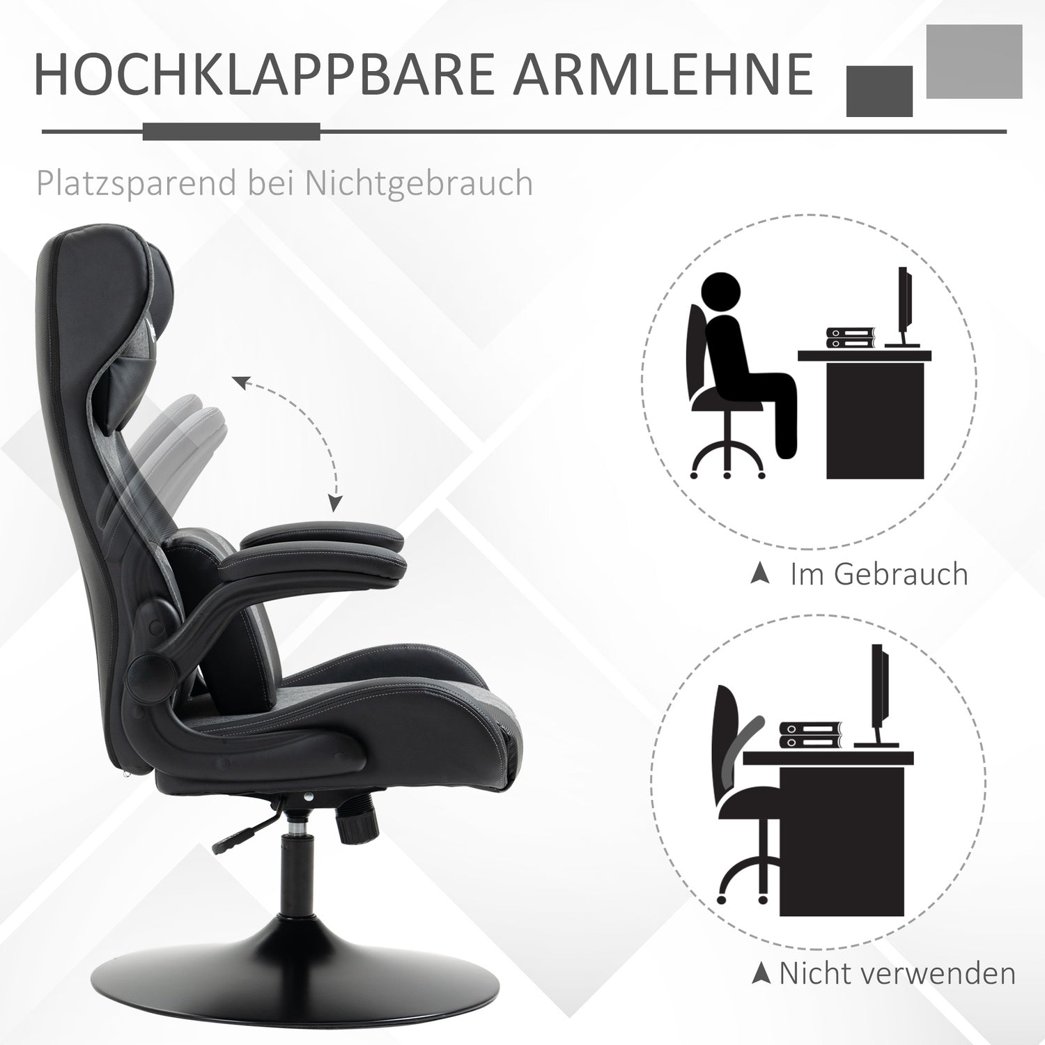 Spelstol, justerbar höjd, svart/grå, ergonomisk design