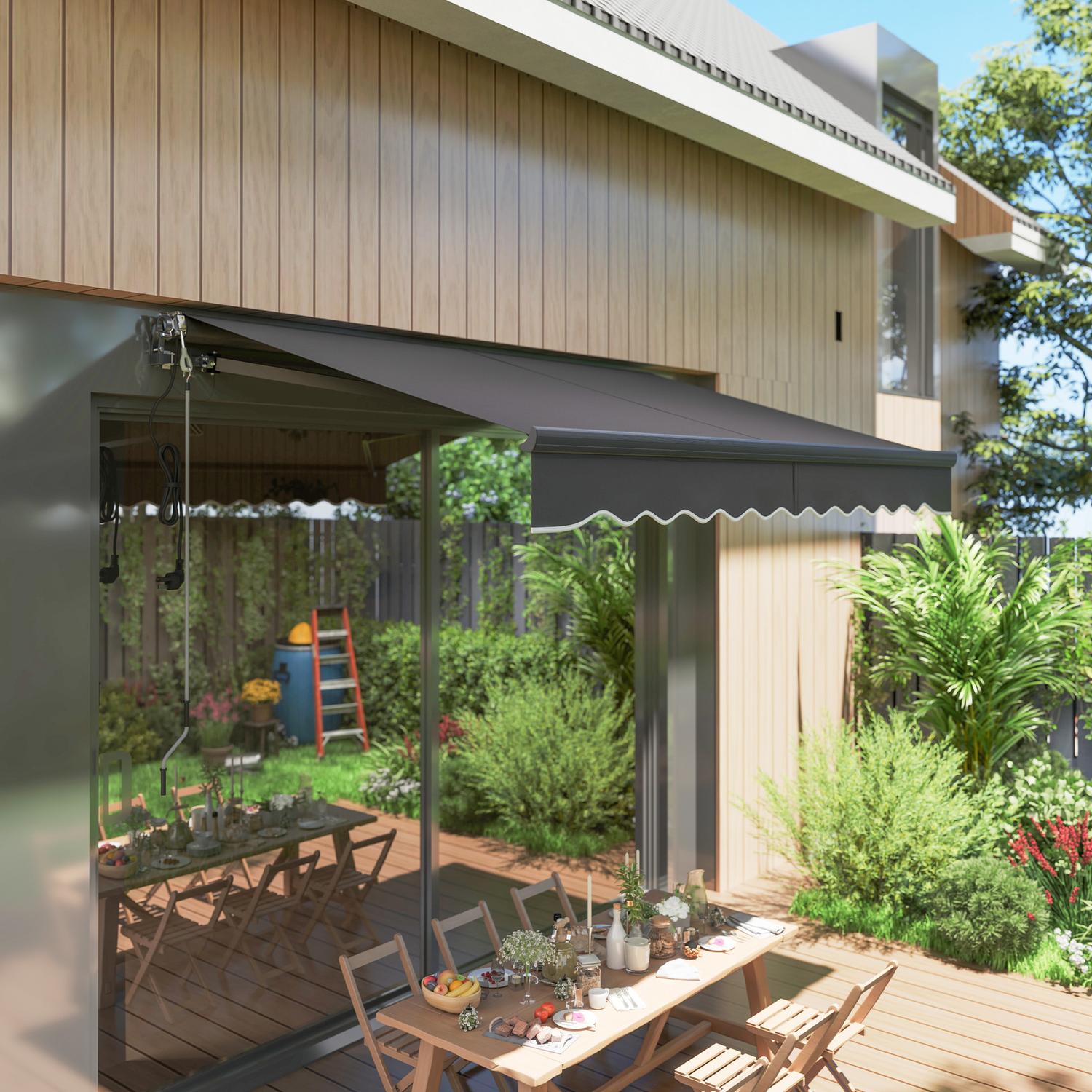 Spännmarkis med handvev, UV 30+, 300cm, mörkgrå