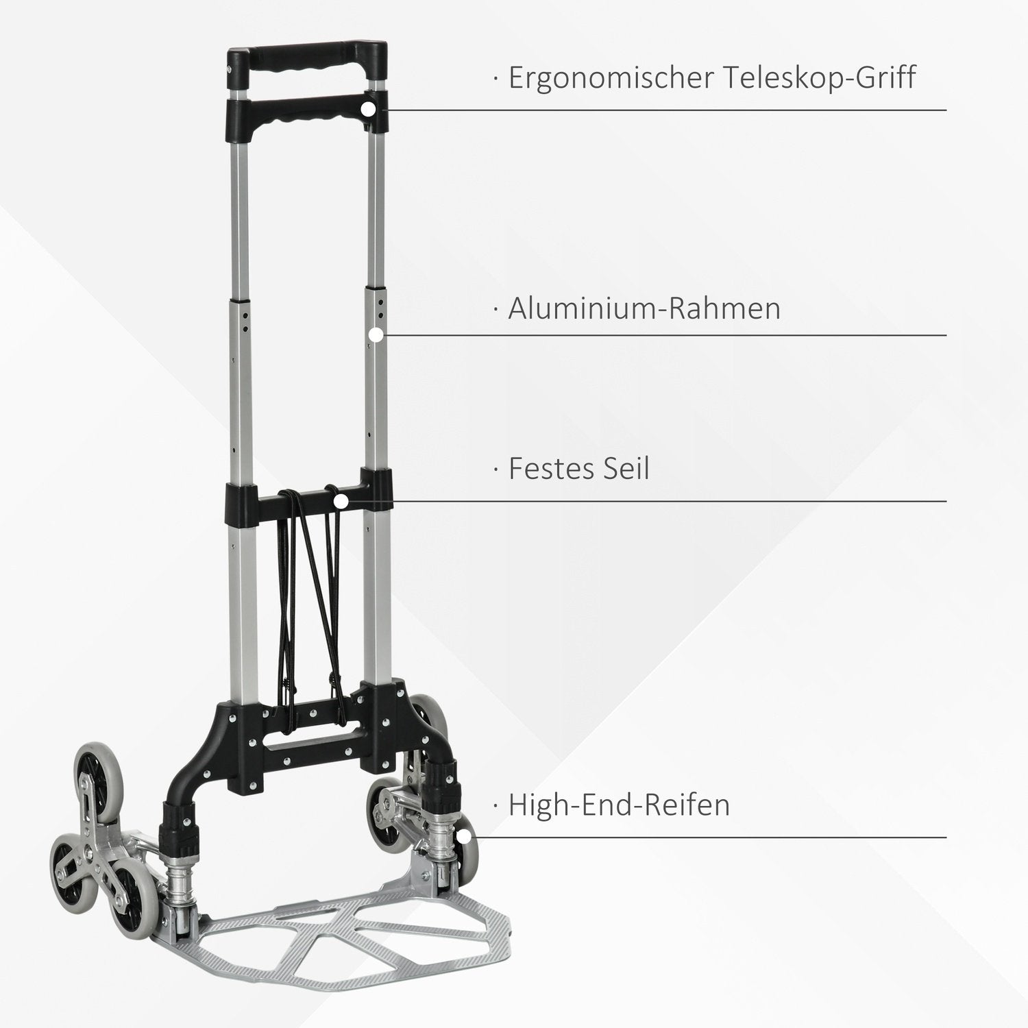 Trappklättrarsäcklastbil Hopfällbar, 6-Rullssystem, Fast Rep, Upp Till 70 Kg, Aluminium, Silver, 70 Kg Lastkapacitet