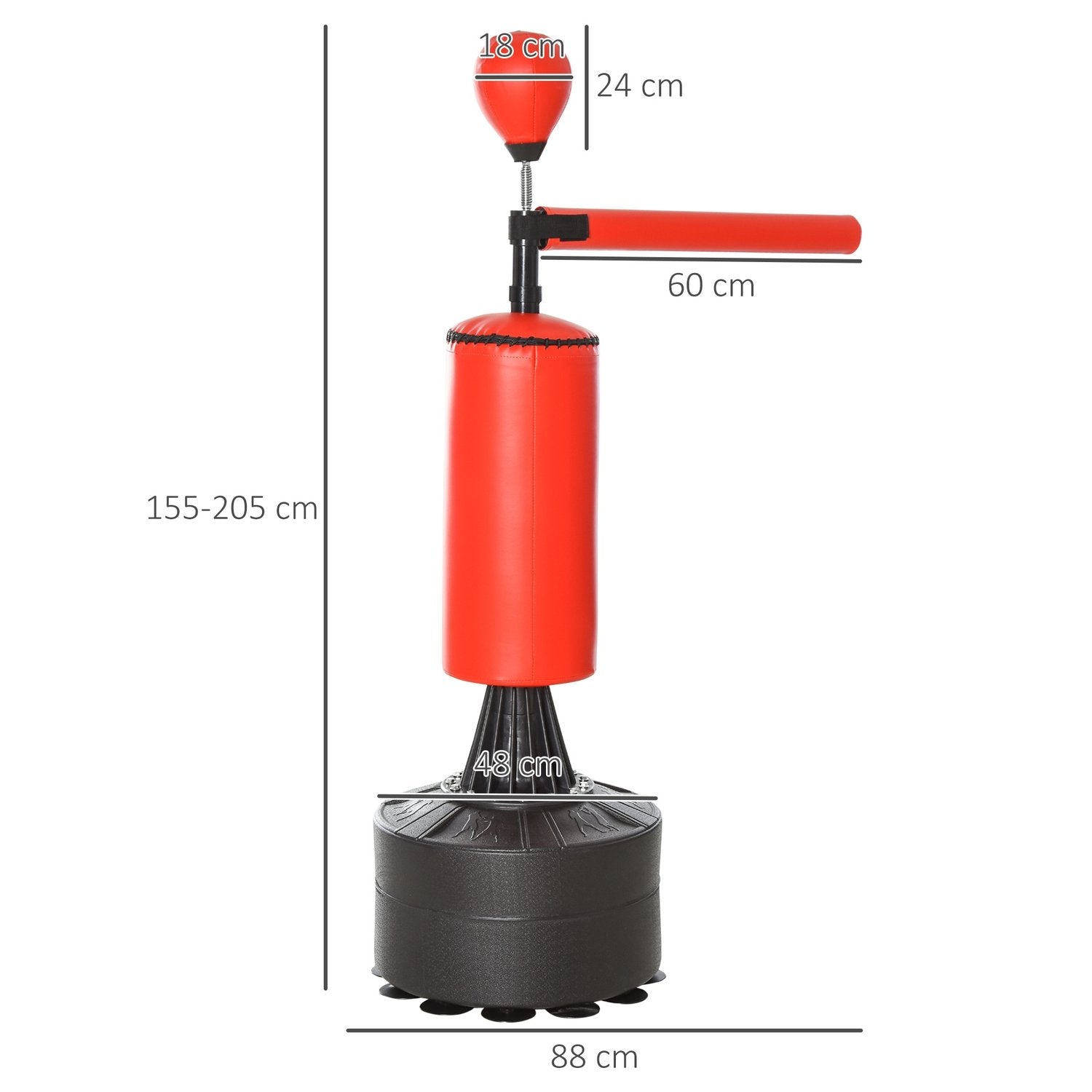 Stående boksesekk Boksetreningsenhet med tilbehør Bokseassistent Treningsboks Svart Rød 88 X 48 X 155-205 Cm