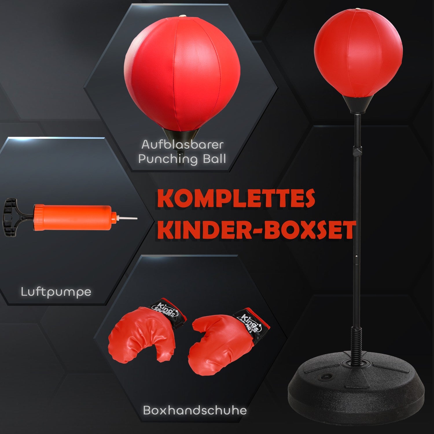 Justerbart barnboxningsset med handskar, 122,5-147 cm