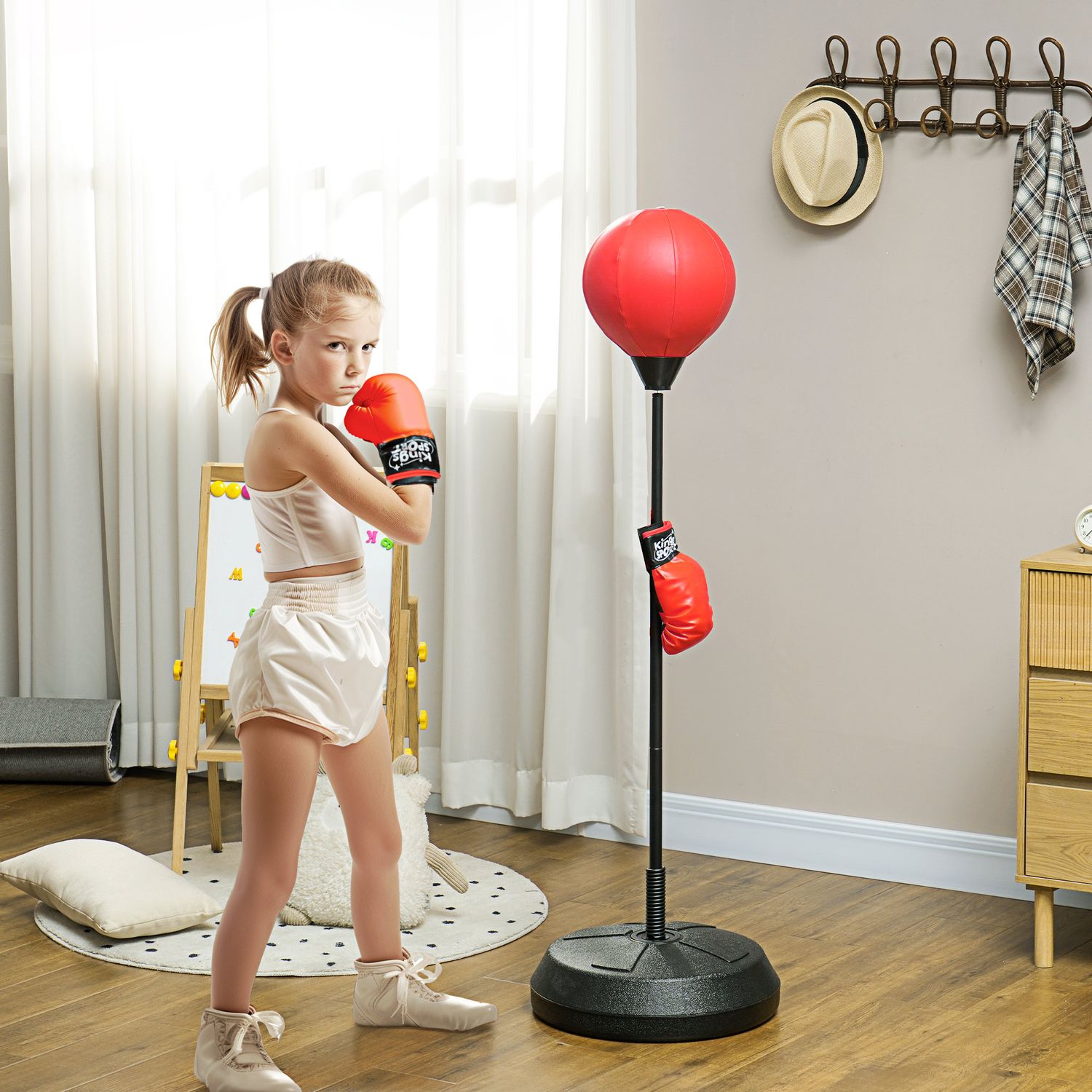 Justerbart barnboxningsset med handskar, 122,5-147 cm