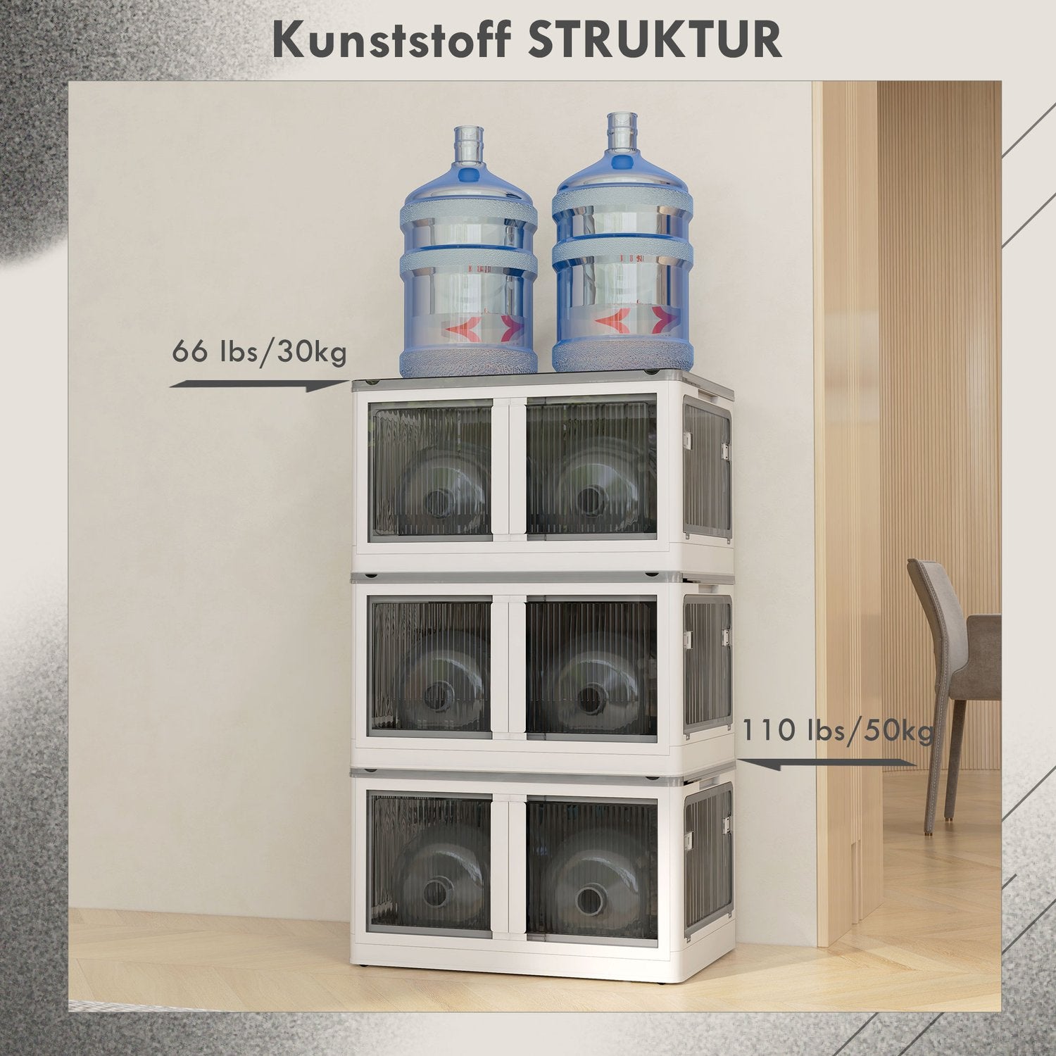 Stapelbar 69L förvaringslåda med hjul, hopfällbar, vit