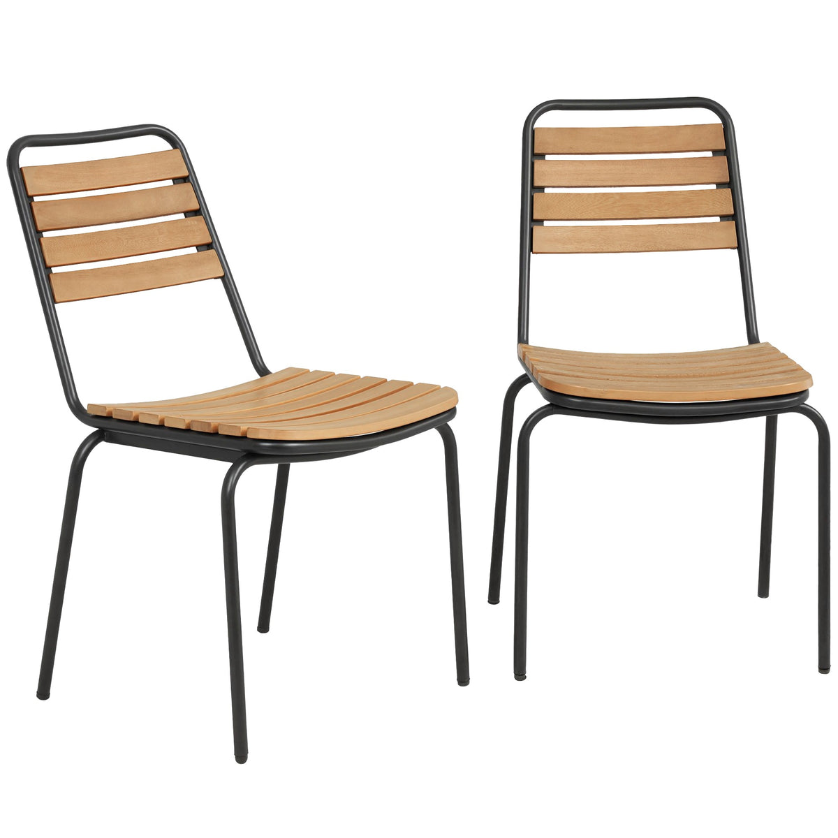 Stapelbara trädgårdsstolar för utomhusbruk, set med 2 delar, stål och trä