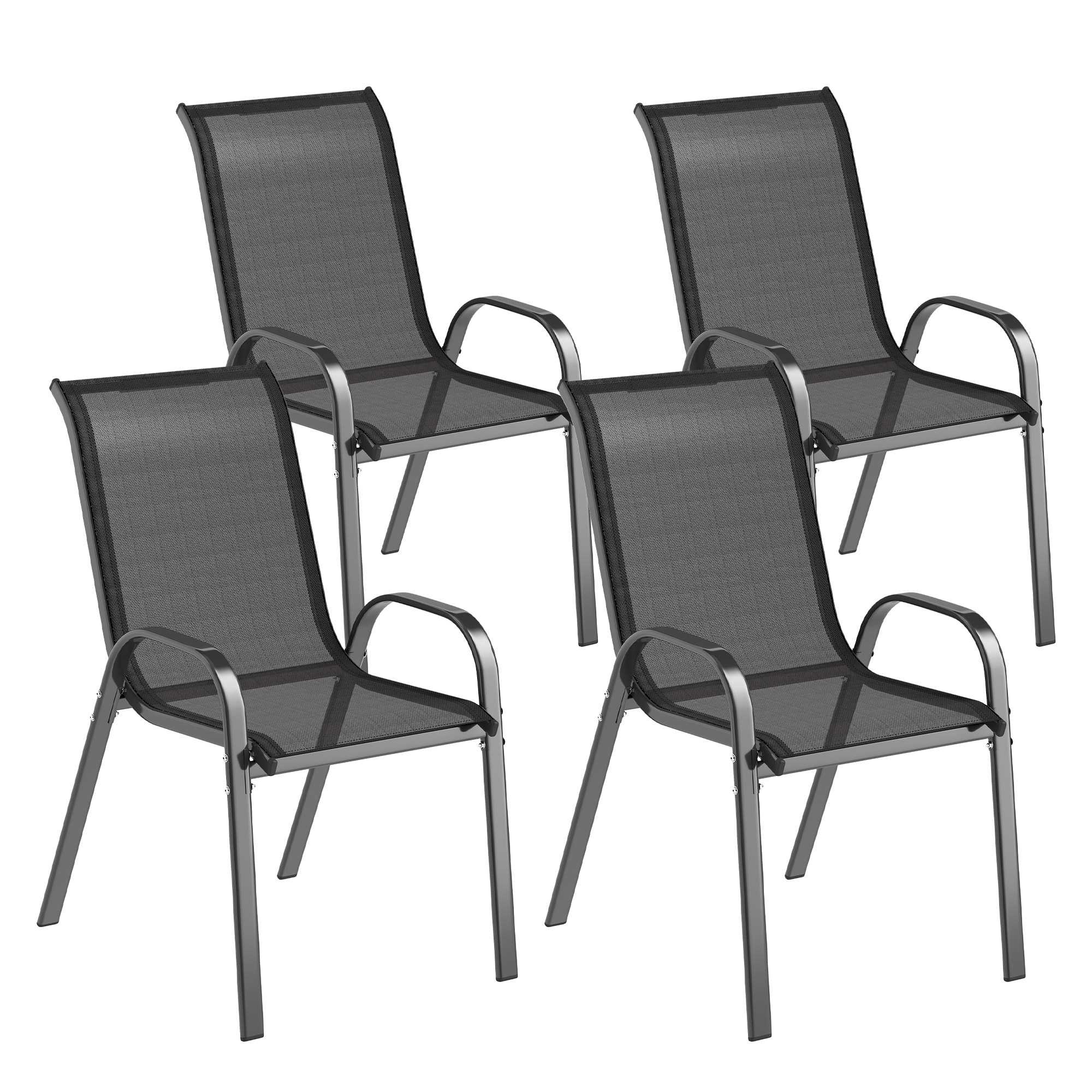 Stapelbara trädgårdsstolar set om 4, stål, svart