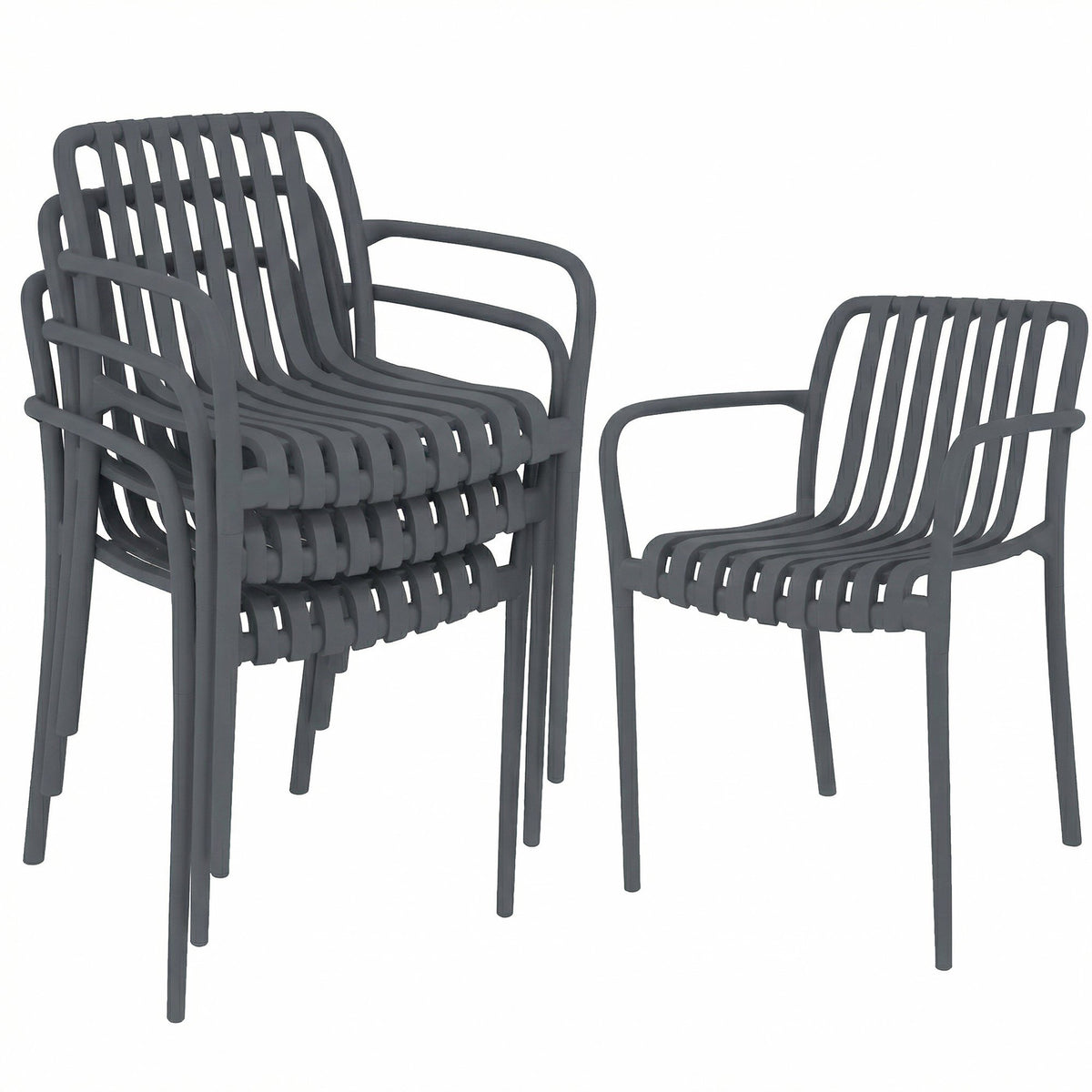 Stapelbara utomhusstolar set om 4, mörkgrå, ergonomisk design