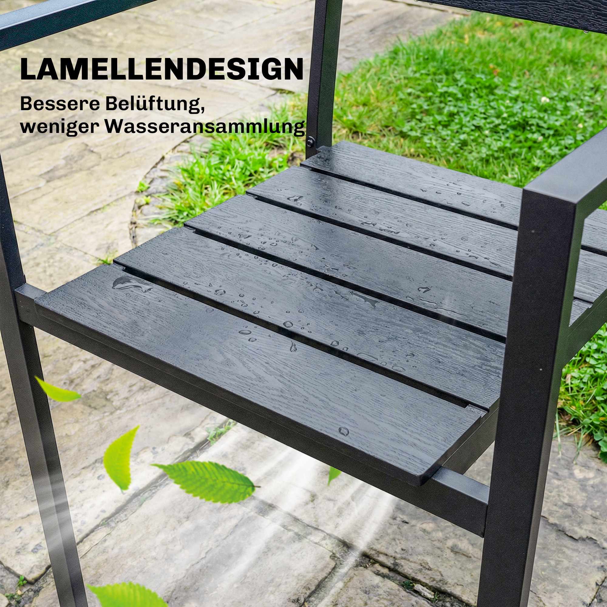 Stapelbara utomhusstolar, set om 4, svart, HDPE, 52x51x90 cm