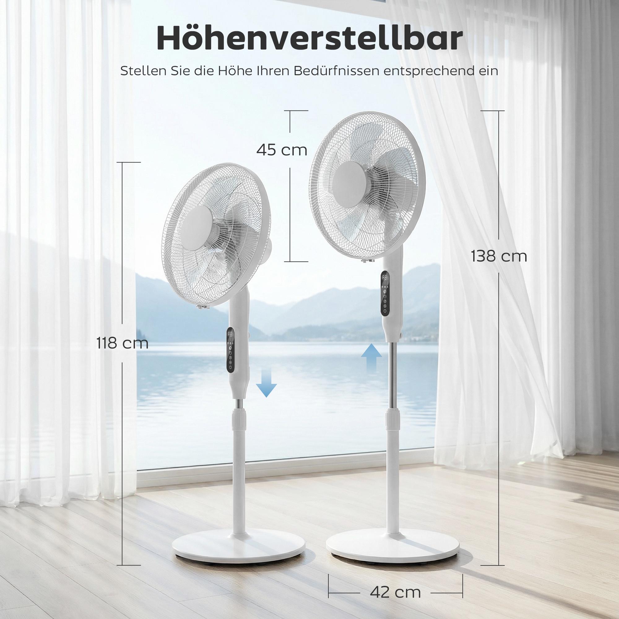 Stativfläkt med timer, oscillerande, fjärrkontroll, vit