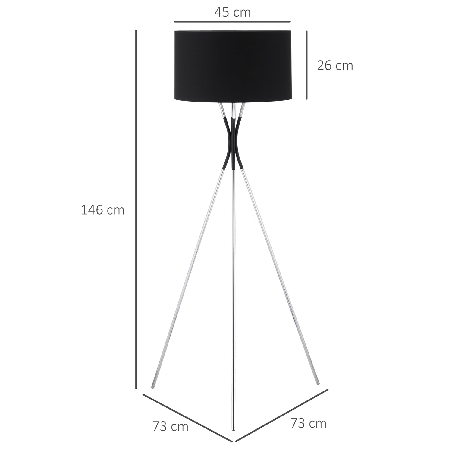 Stativ golvlampa, elegant 40W, tygskärm, metallfot