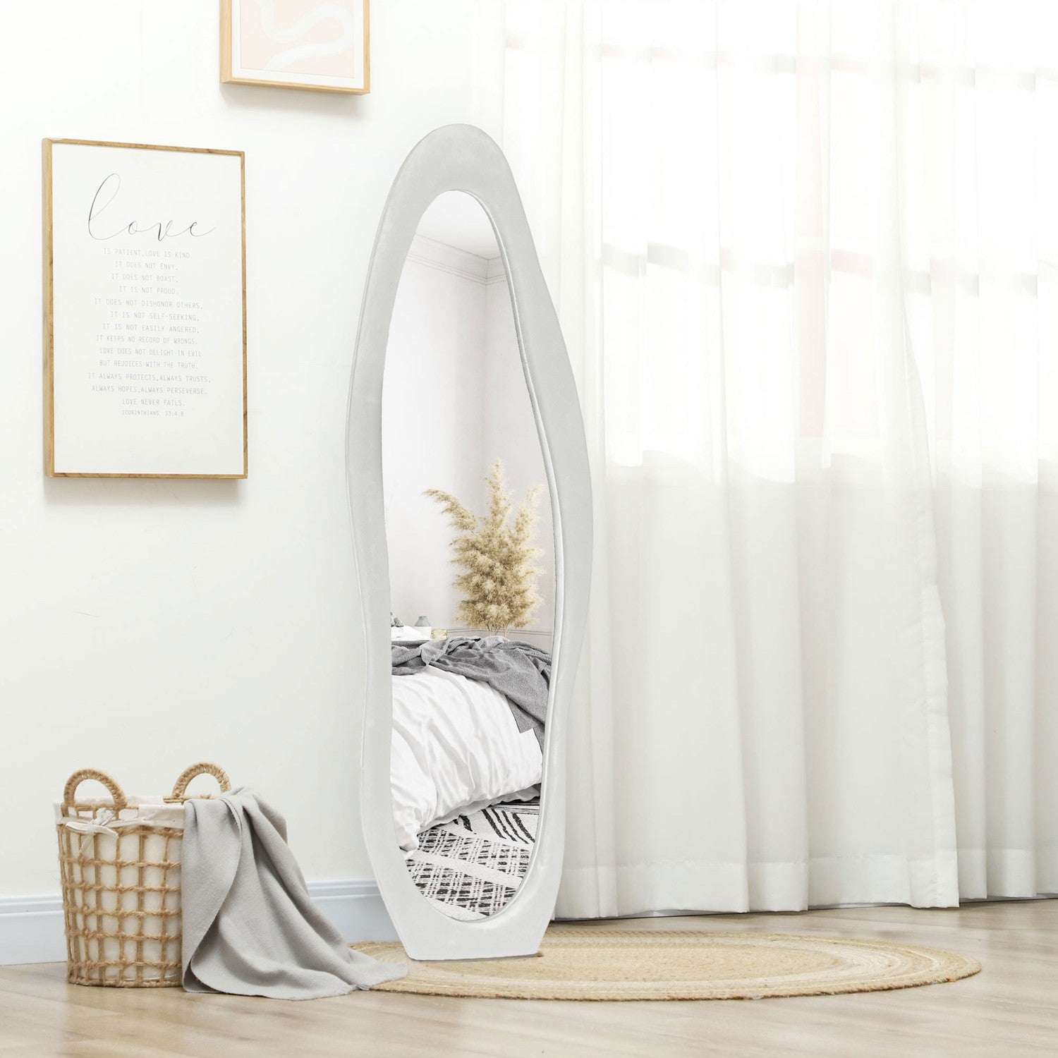 Stående hellängdsspegel, 50x160 cm, sammetsram, vit