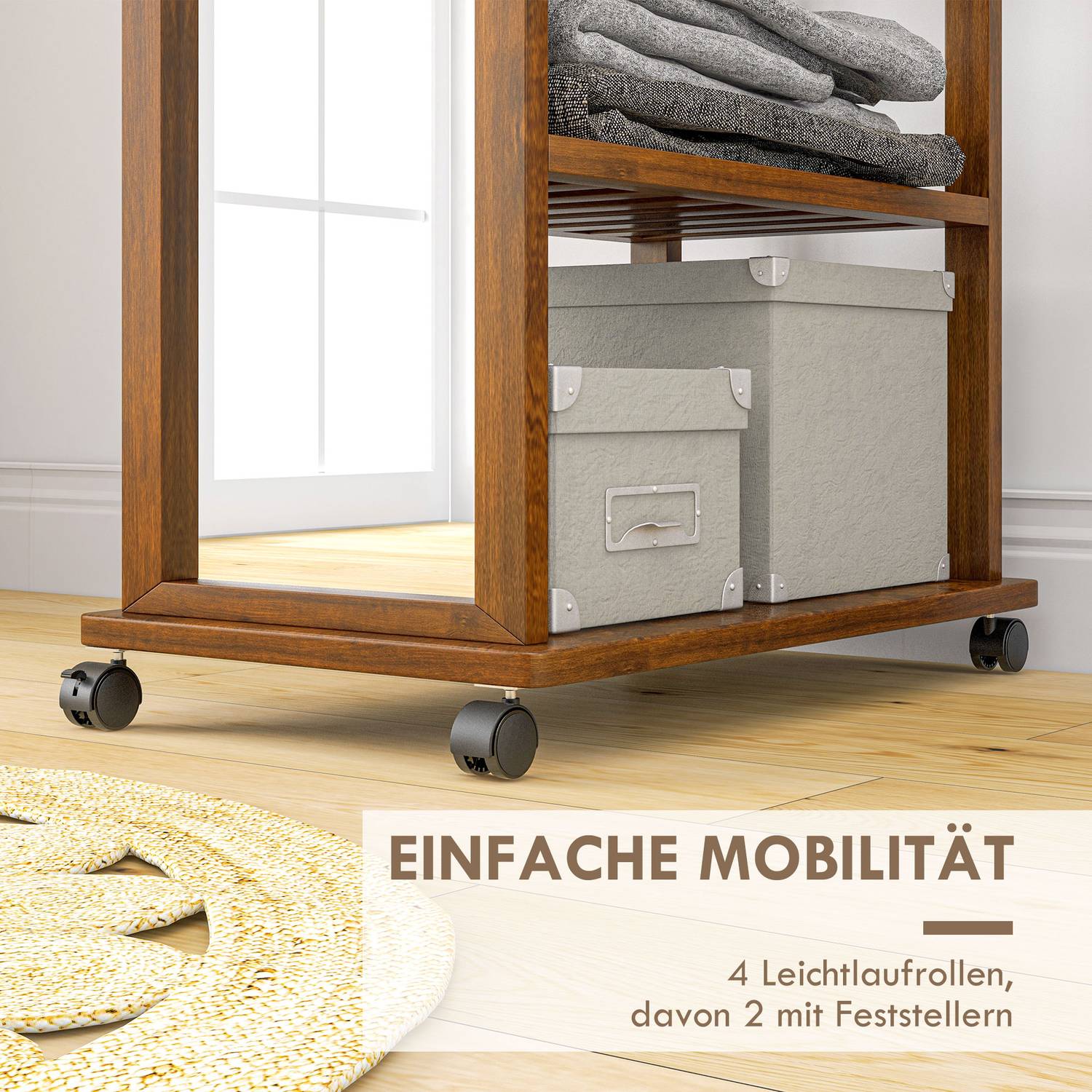 Stående hellängdsspegel med hjul, valnötsfinish