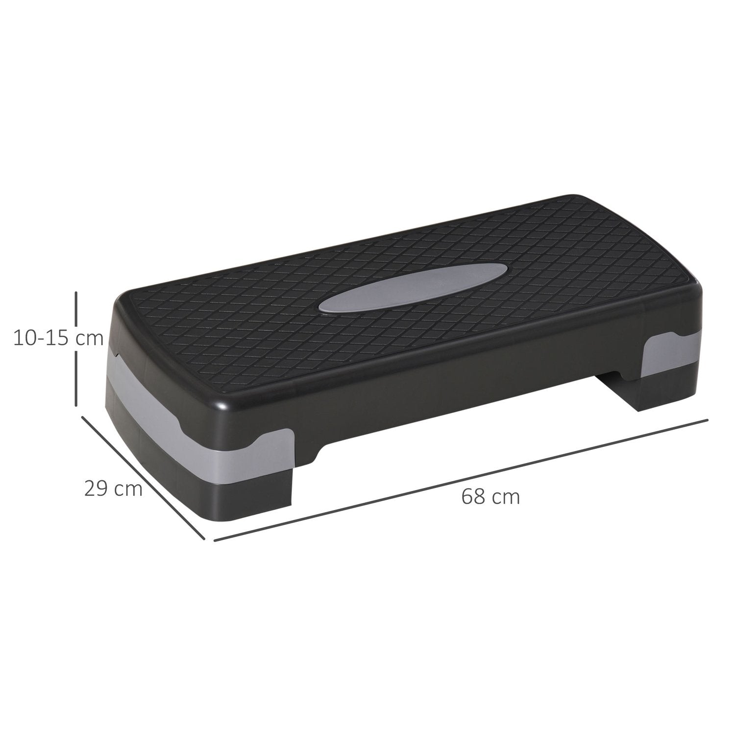 Stepping Board Aerobic Fitness 2-nivå høydejusterbar (10/15 cm), treningssykkel stepper, svart+grå, 68X29X15Cm