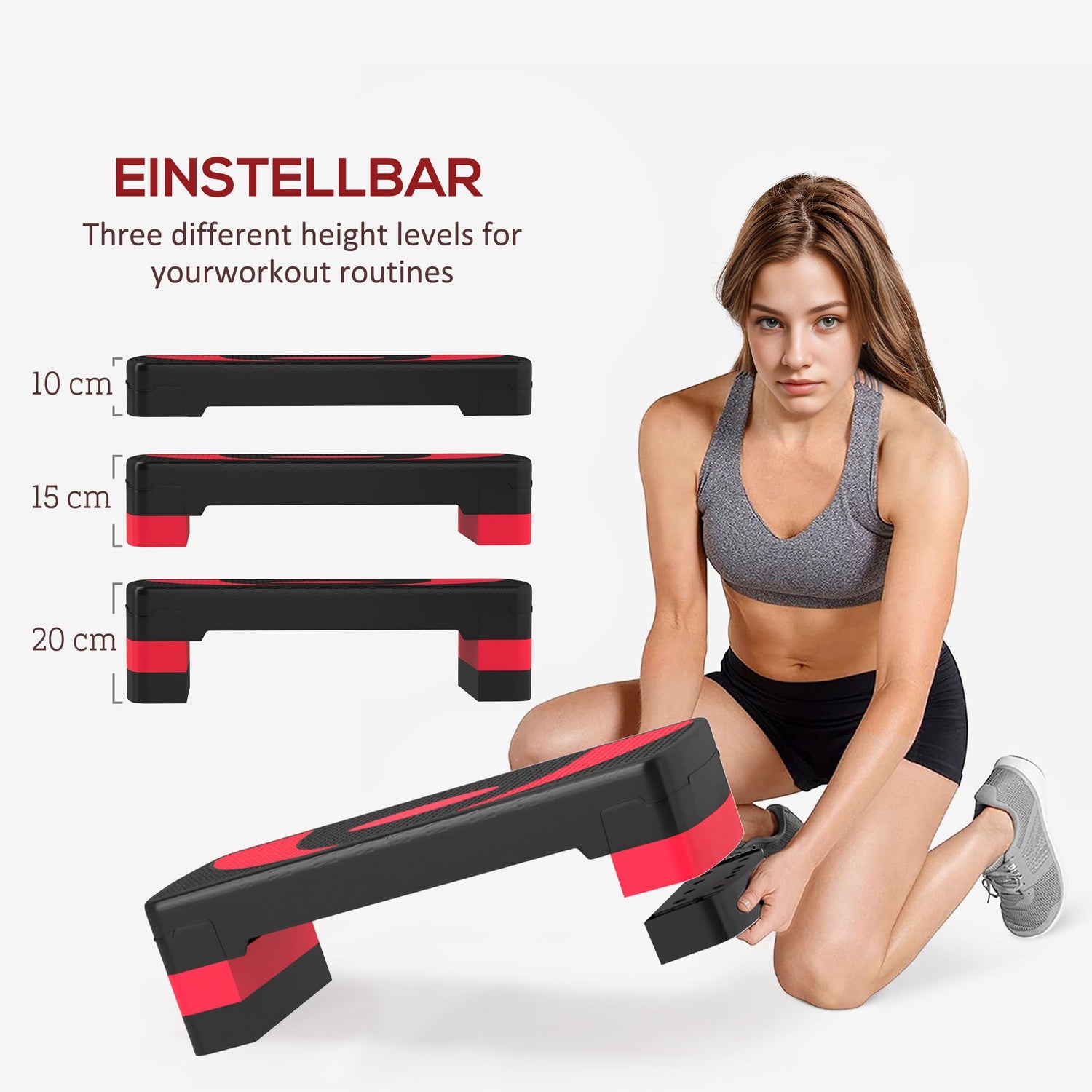 Justerbar Aerobic Stepper – 3 höjder för fitness, röd