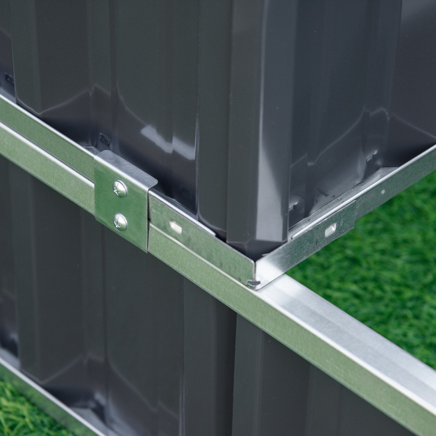 Stål 3-vånings upphöjd trädgårdssäng, T-skyltar och handskar, mörkgrå