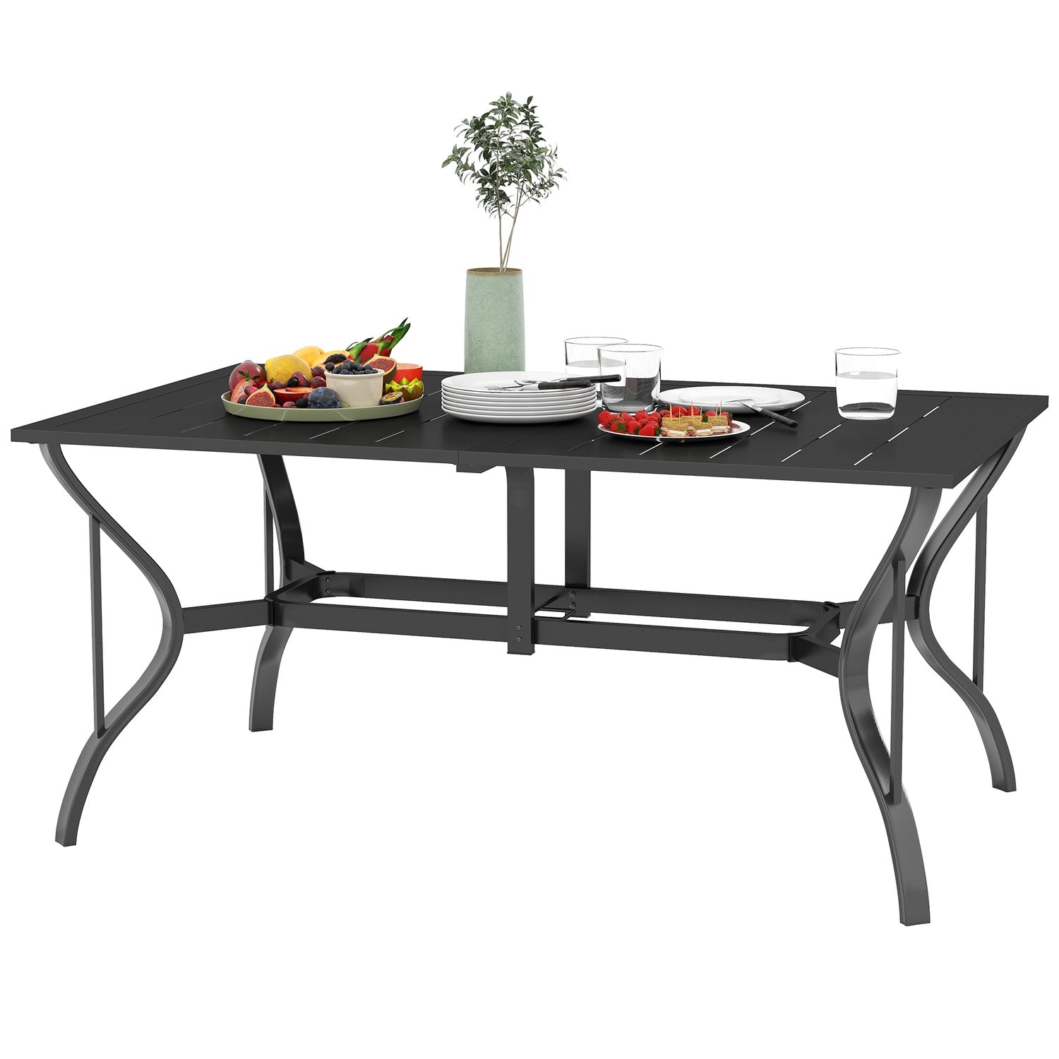 Utomhusmatbord i stål – 150x90cm, väderbeständigt, svart