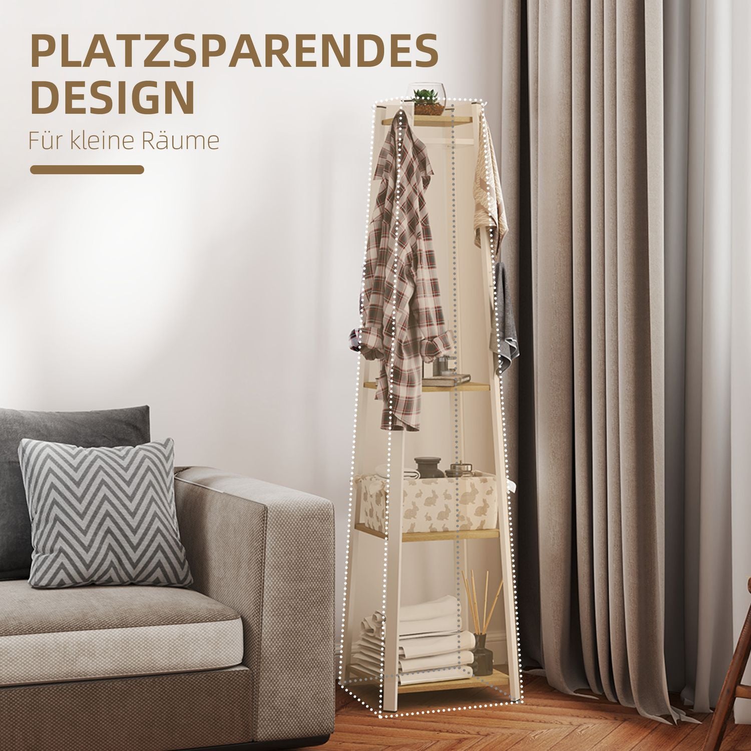 Stålklädhängare med krokar – Vit, 4 nivåer, 170 cm