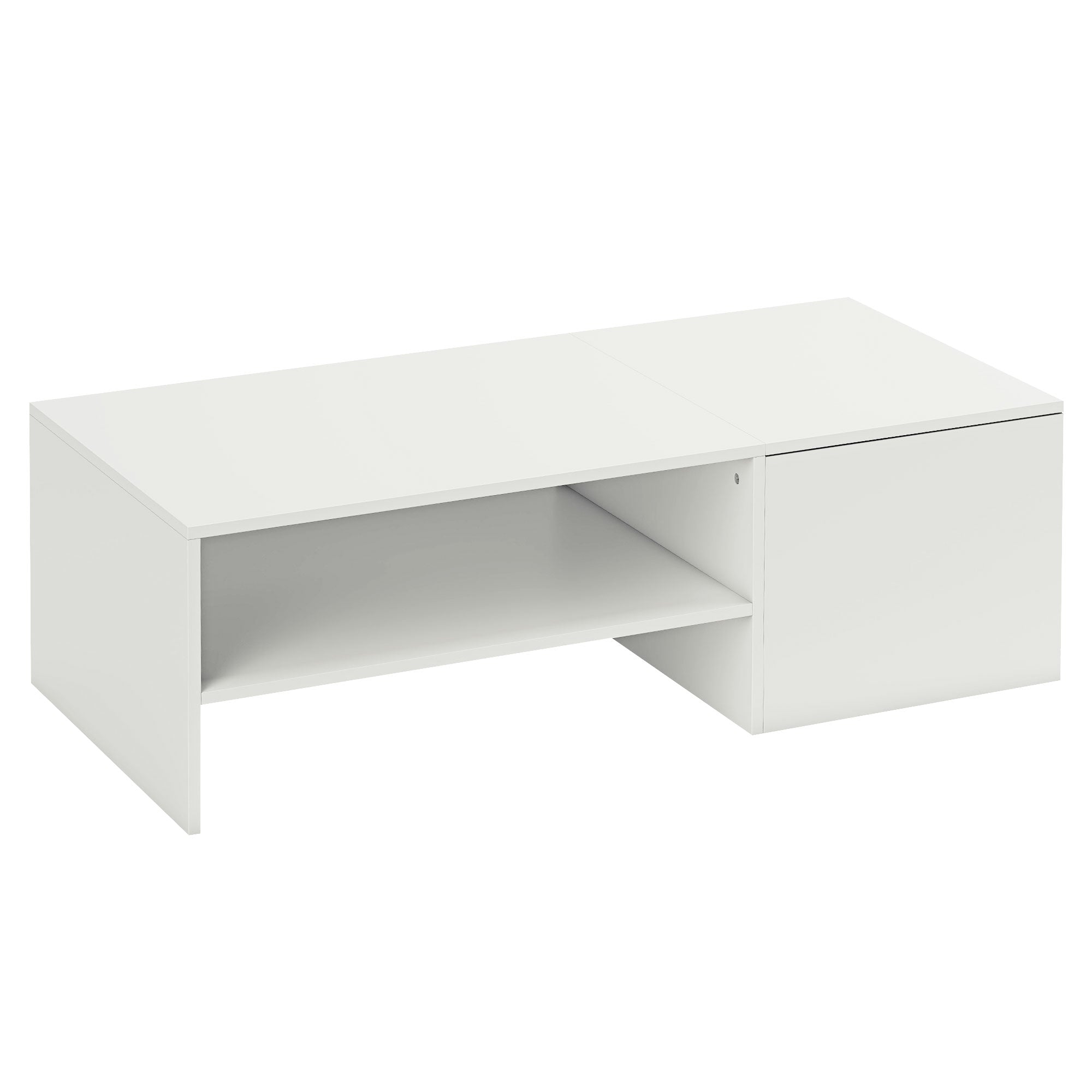 Ställbart soffbord med förvaring, vit spånskiva