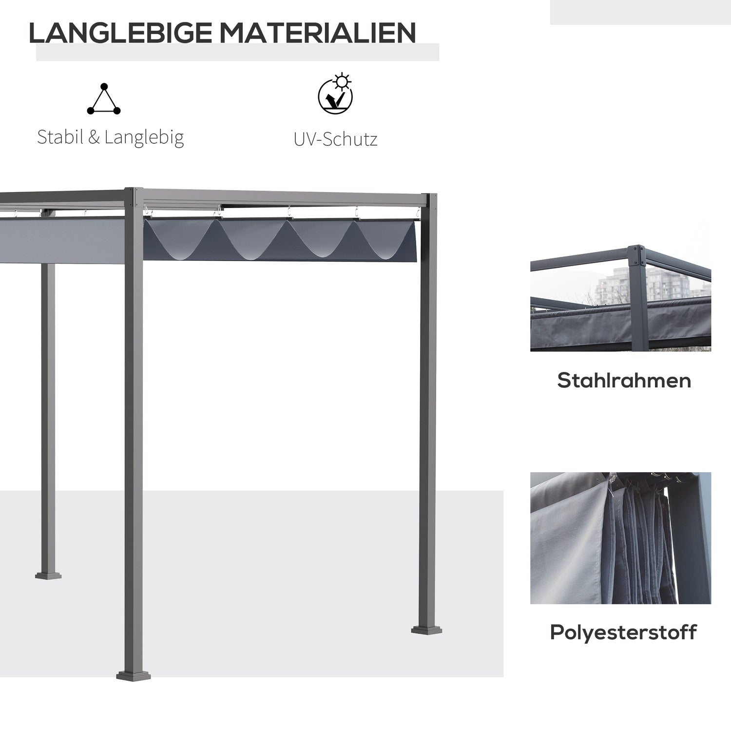 Stålpergola 4x3m med justerbart tak, mörkgrå