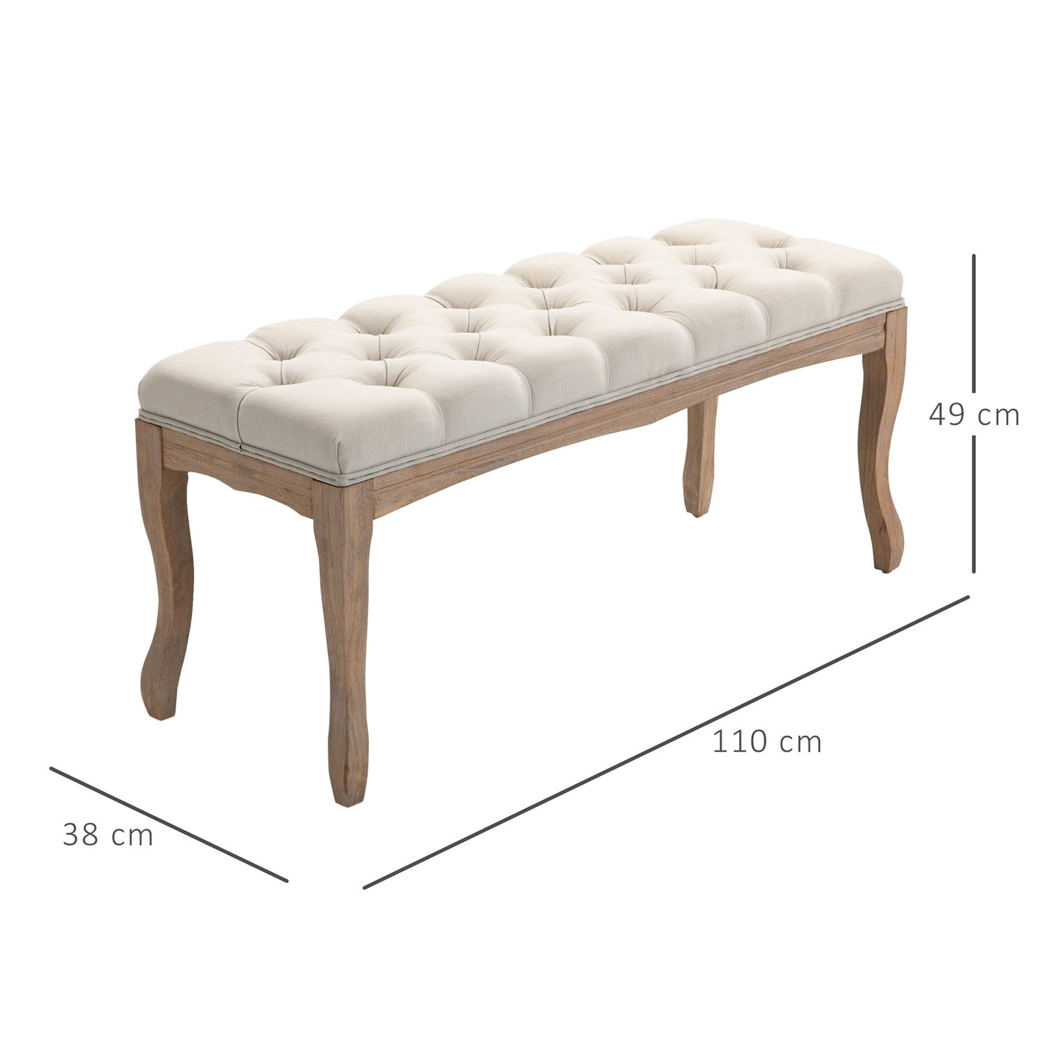 Beige stoppad gummiträbänk – vintagestil, 110x40x48Cm