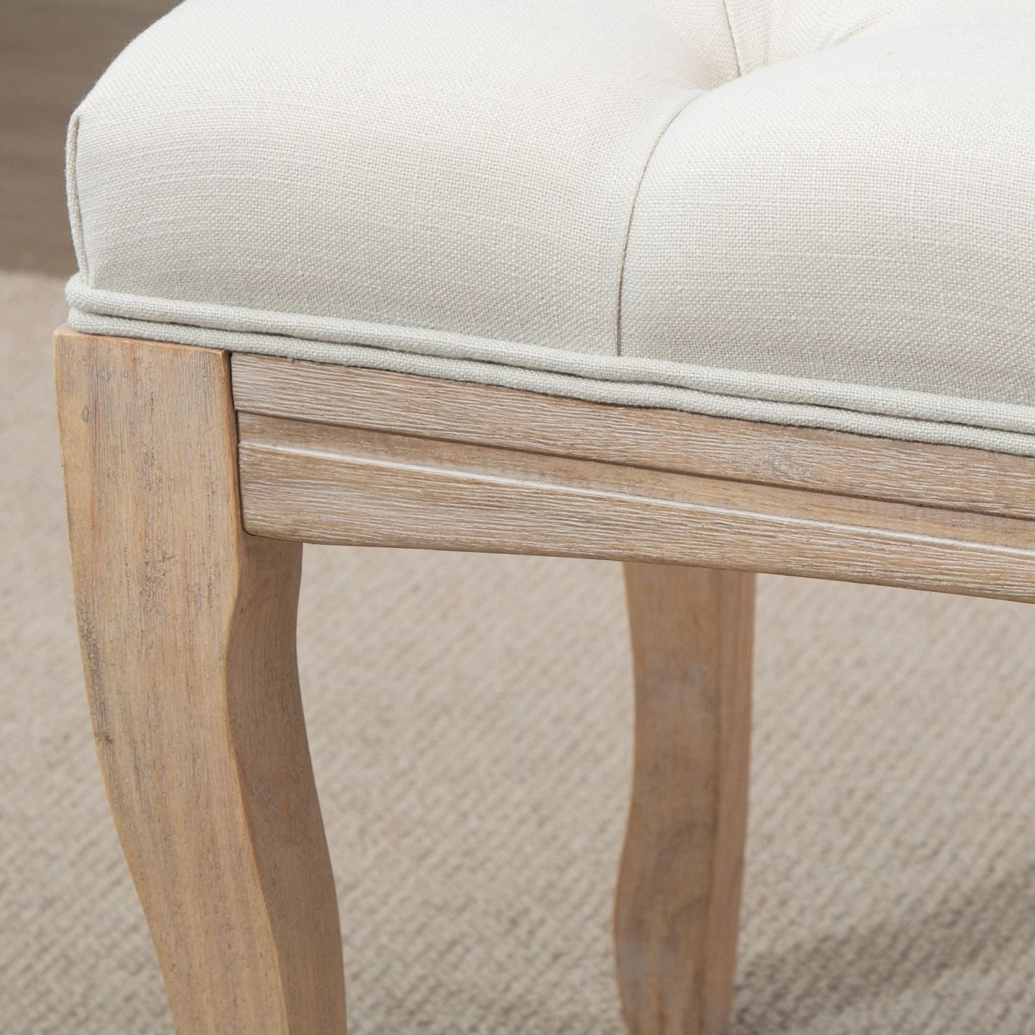 Beige stoppad gummiträbänk – vintagestil, 110x40x48Cm