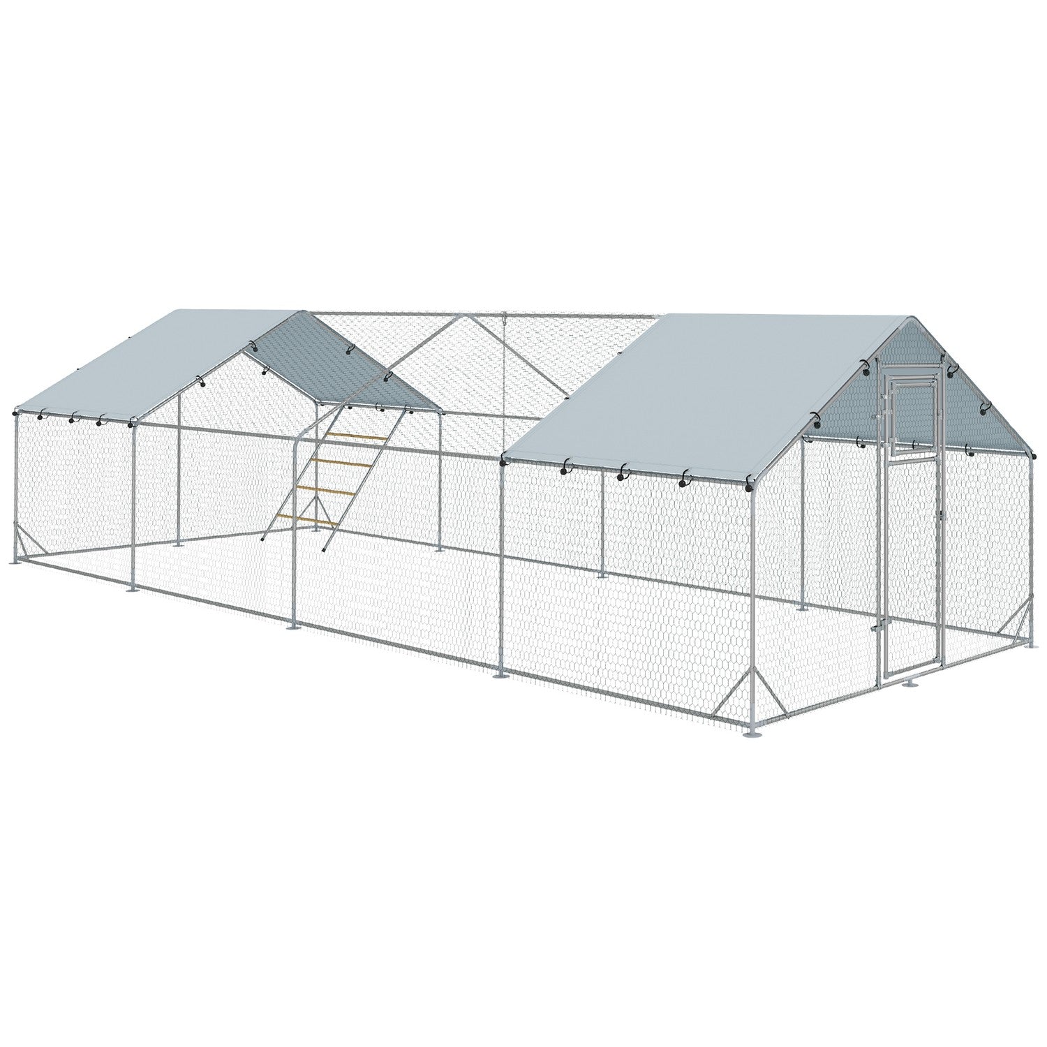 Stort hönshus i stål med UV-skydd och matardörr
