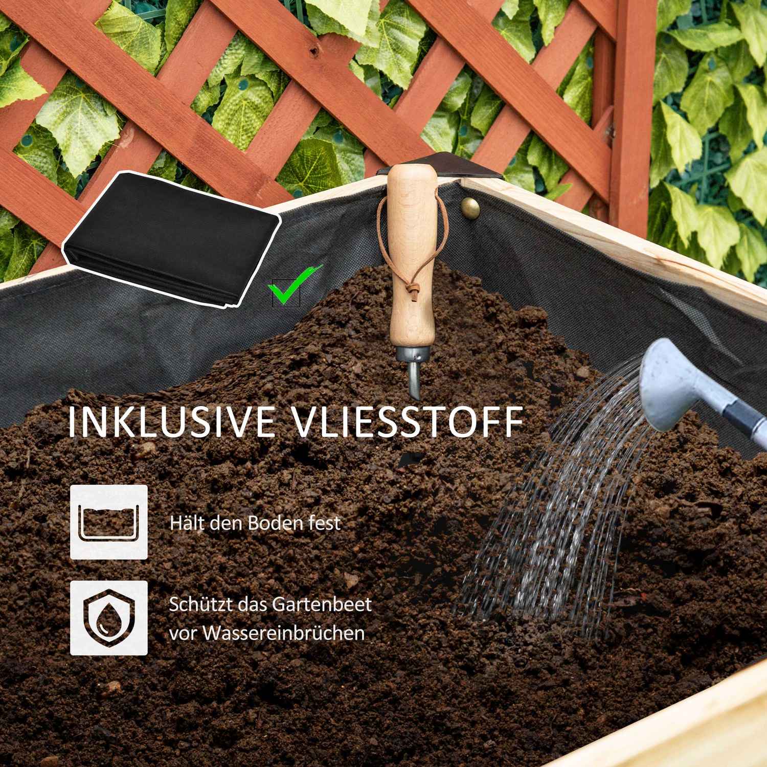 Stor trädgårdssäng i trä och stål, 120x60x74 cm, naturlig