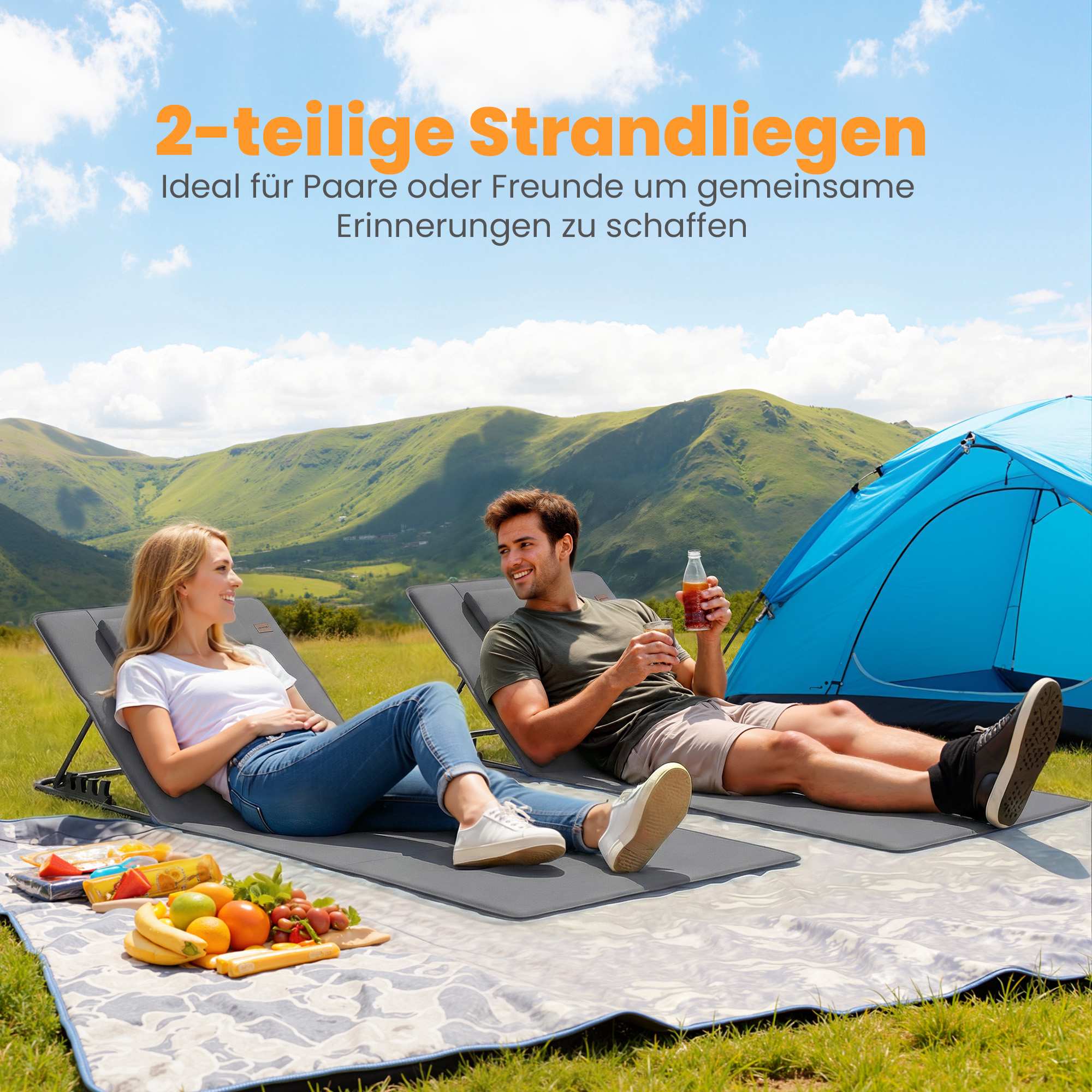Strandloungeset, justerbart ryggstöd, bärbart, 2-pack