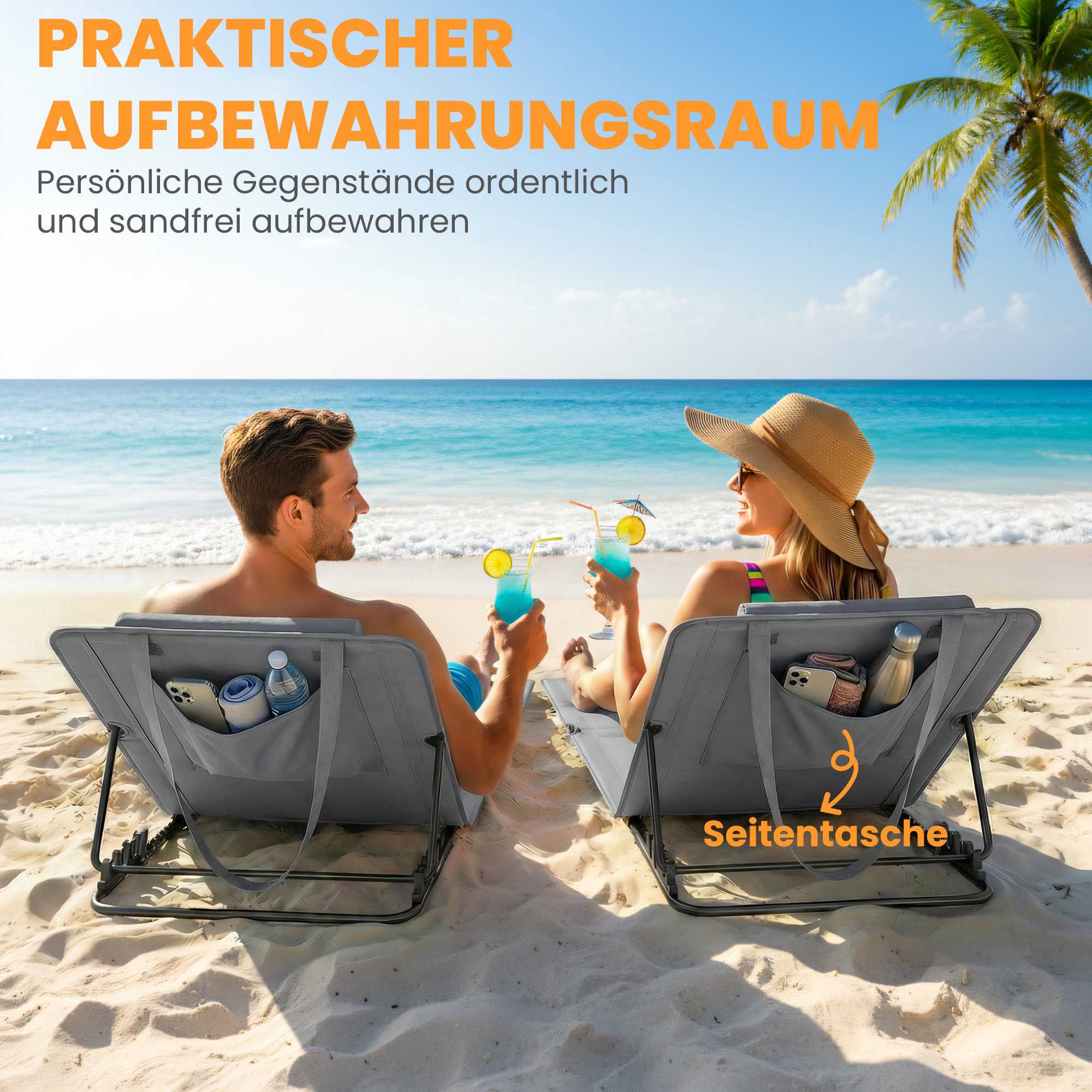 Strandloungeset, justerbart ryggstöd, bärbart, 2-pack