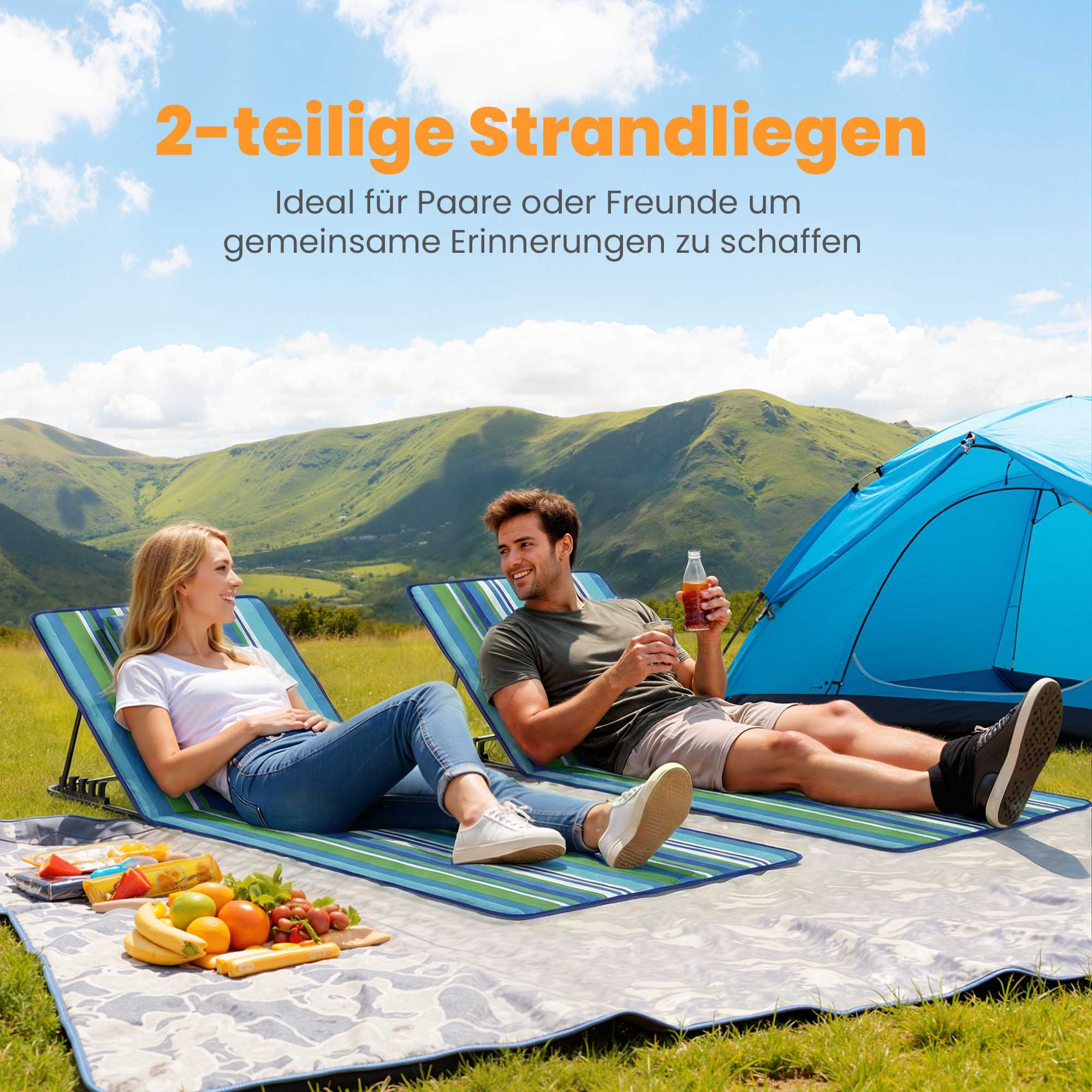 Strandloungeset med 2 st med justerbart ryggstöd och kudde