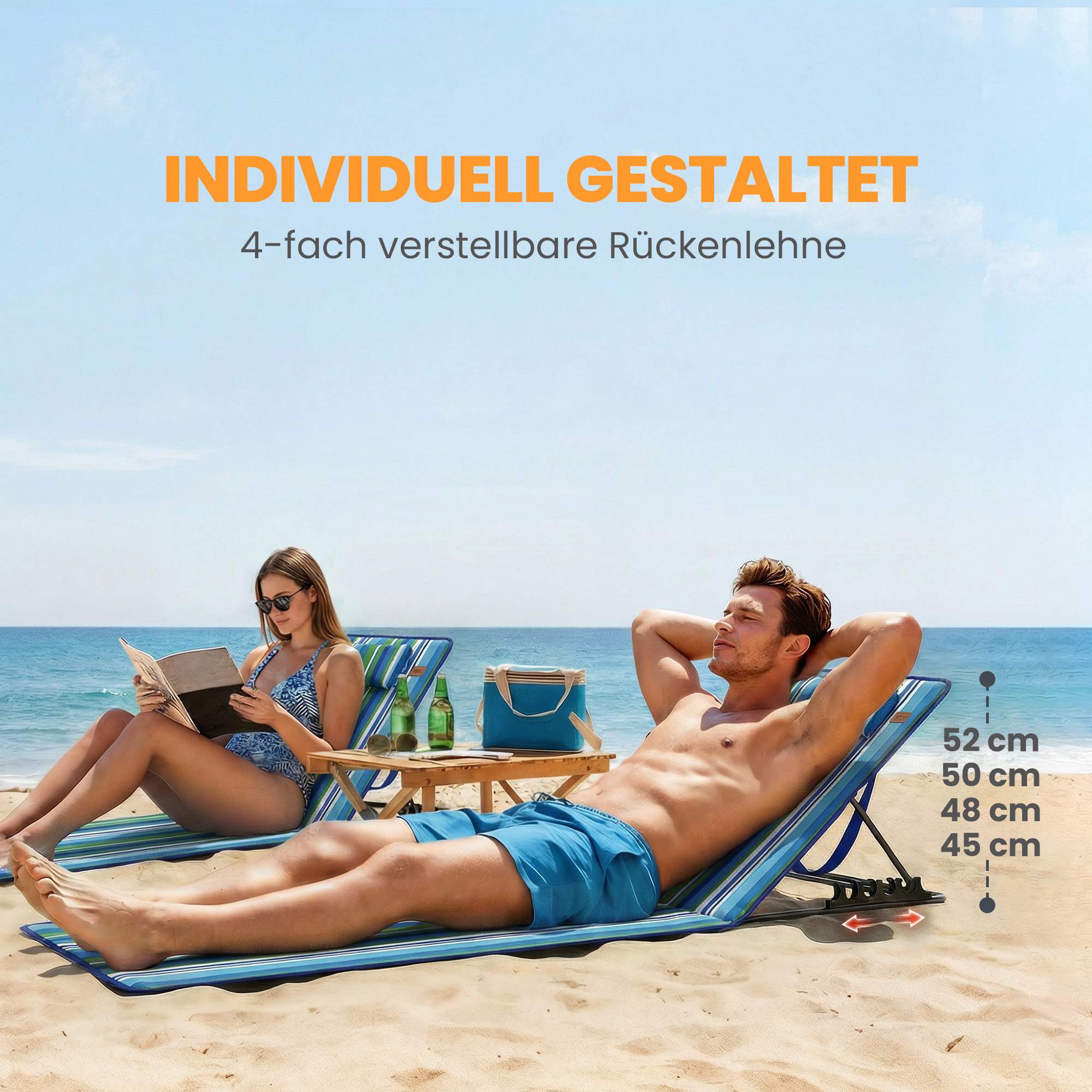 Strandloungeset med 2 st med justerbart ryggstöd och kudde