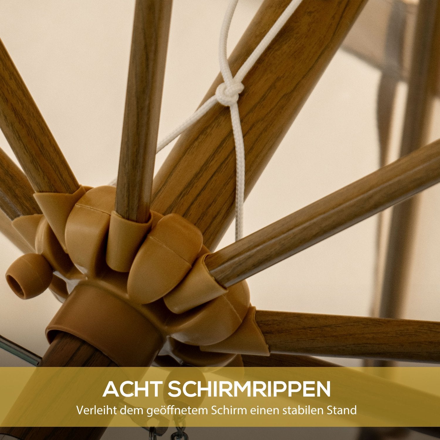 Strandparaply 265 Cm, fransdesign, justerbar lutning, kaki