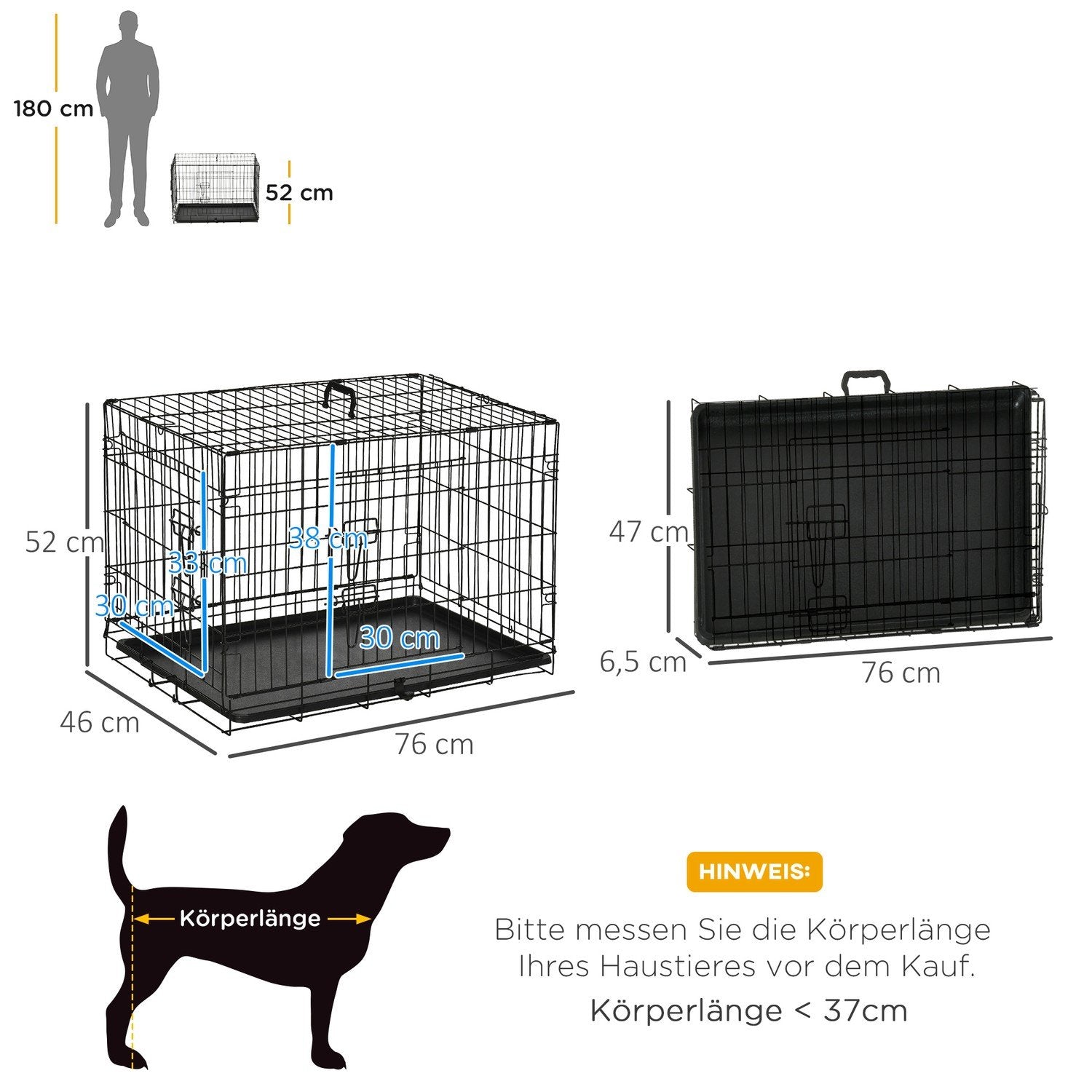 Hundekasse Transportkasse Smådyrbur Hundebur Transportbur Sammenleggbar Metall Svart 76 X 46 X 52 Cm