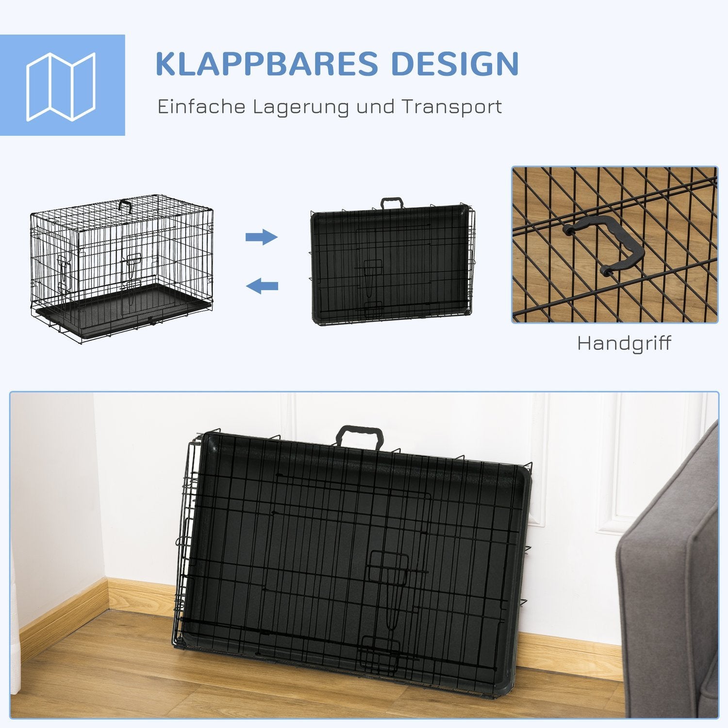 Hundekasse Transportkasse Smådyrbur Hundebur Transportbur Sammenleggbar Metall Svart 76 X 46 X 52 Cm