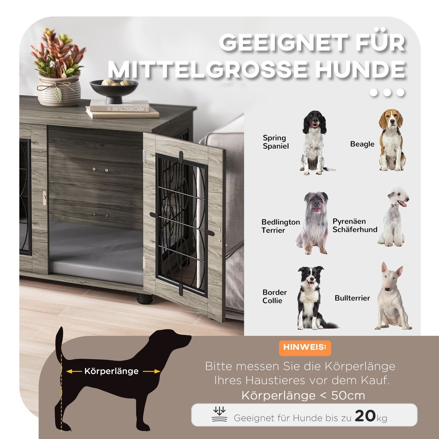 Hundbur Hundhuskudde Låsbar Ytterdörr Hundkennel Trådnät Upp Till 20 Kg Grå 80X56X63Cm