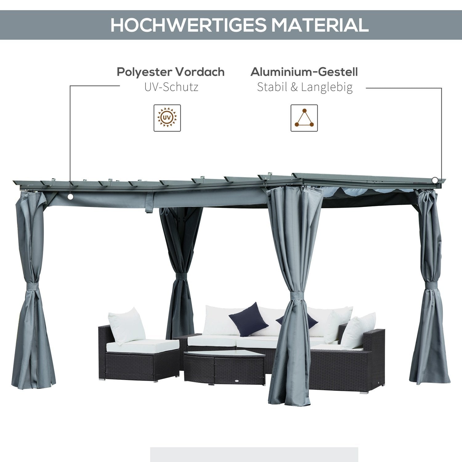 Pergola lysthus med justerbart stofftak, værbestandig, 3,6X3X2,27M, stål, grå