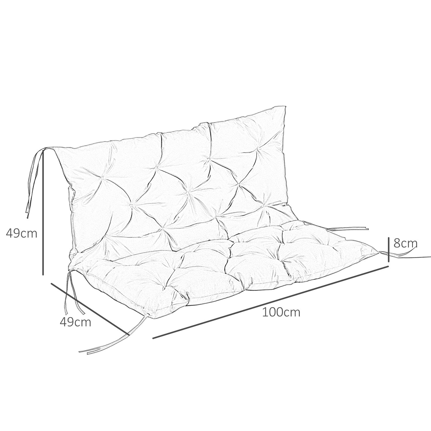 Svart 3-sits bänkkudde med remmar – 100x98x8 cm