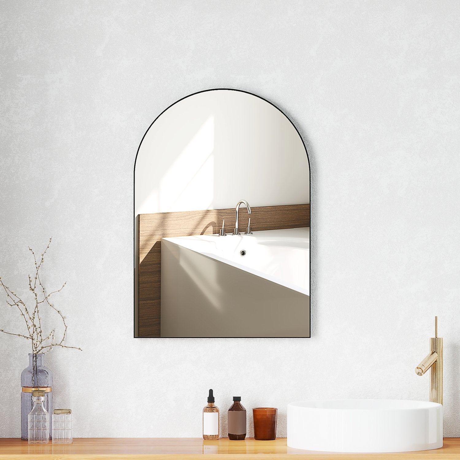 Svart badrumsspegel, splittersäker, 50x70 cm aluminiumstomme