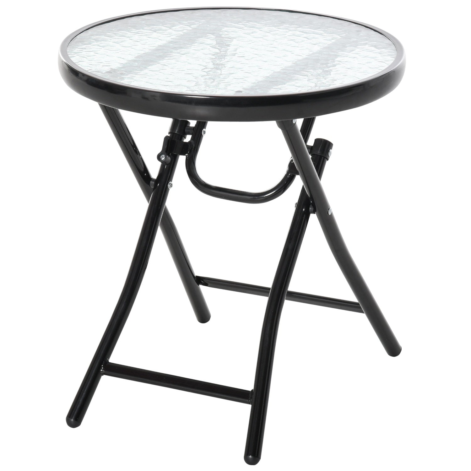 Svart hopfällbart runt sidobord – Glasskiva, 45cm