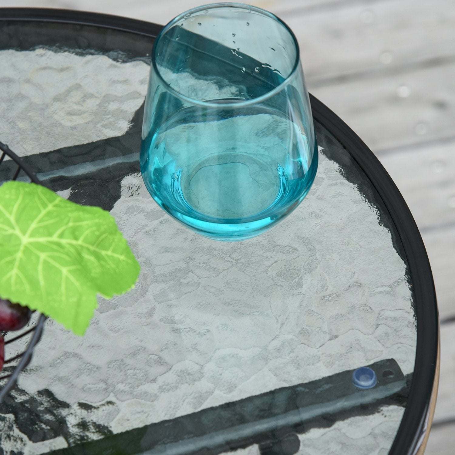 Svart hopfällbart runt sidobord – Glasskiva, 45cm