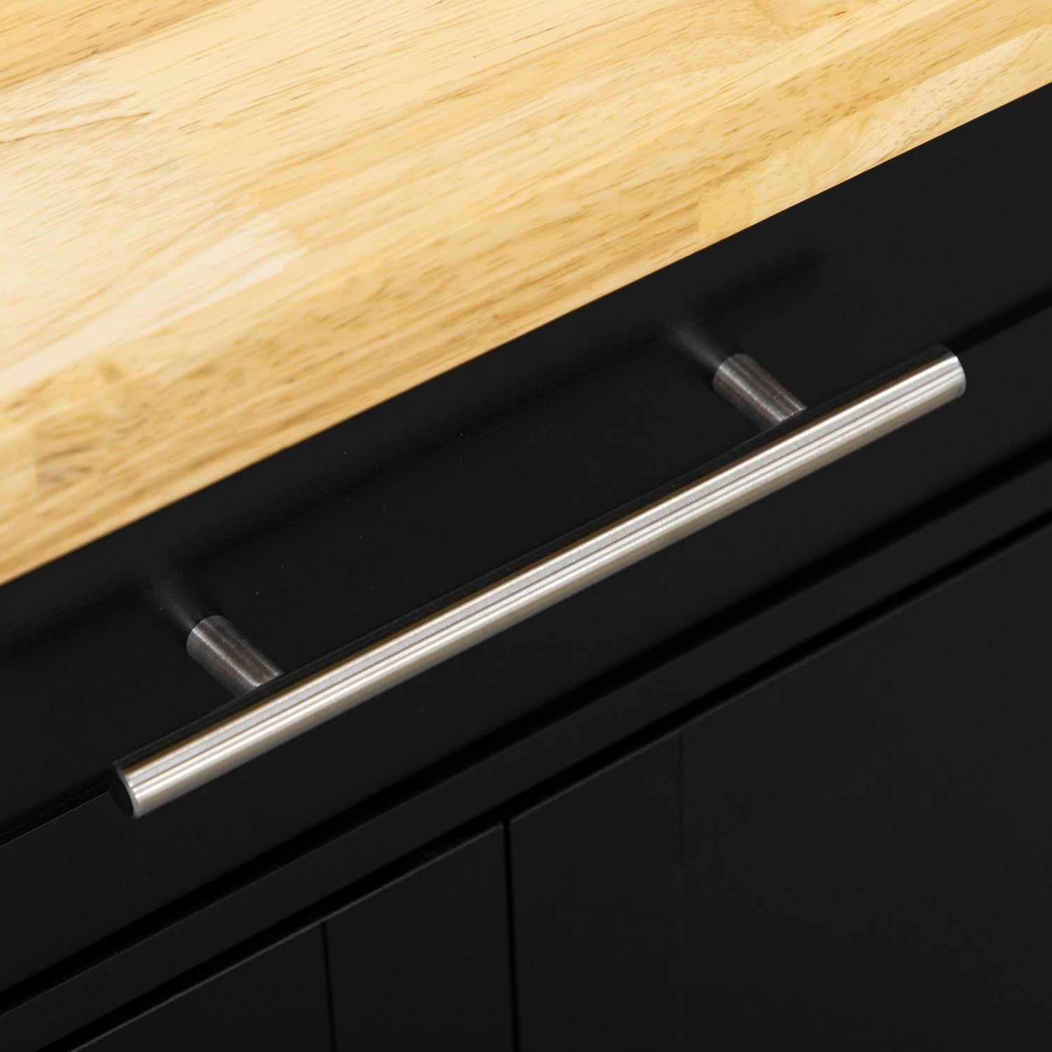 Svart köksvagn med bänkskiva, kryddställ & handdukshållare