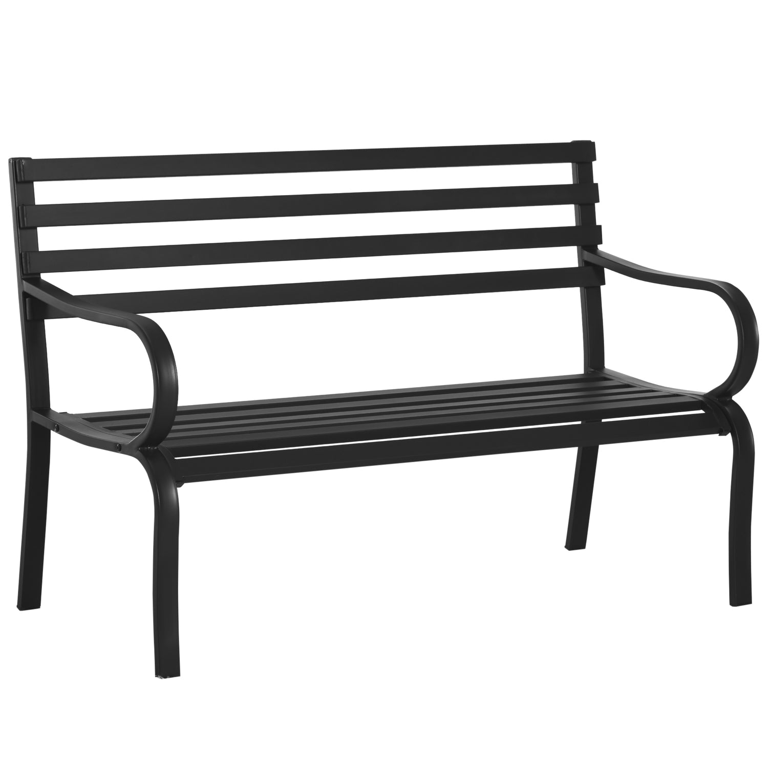 Svart metall 2-sits trädgårdsbänk – 127 x 58 x 82 cm